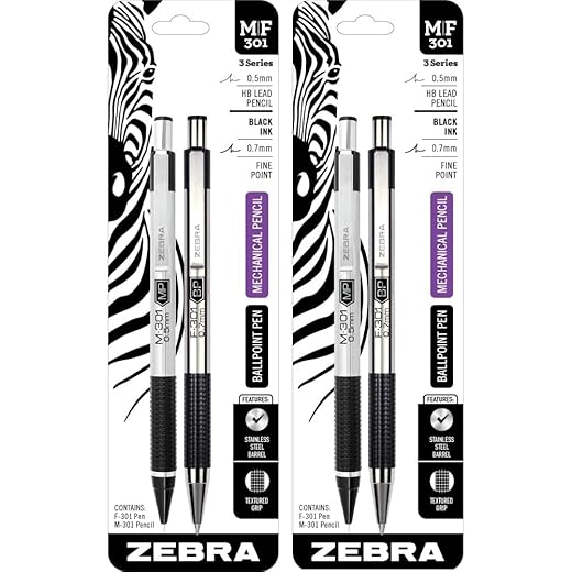 Zebra M/F-301 The Original Mechanical Pen & Pencil Set, Fine Point (57011) 2 Pack