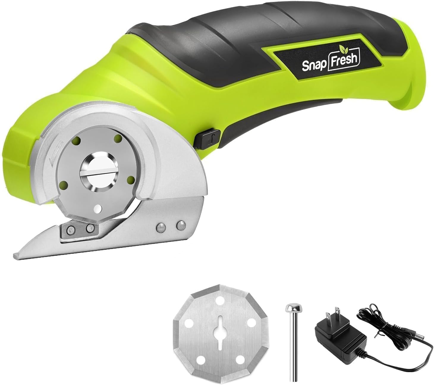 Product image of SnapFresh Cordless Electric Scissors, 4V Electric Mini Box Cutter, Carpet & Cardboard Cutter Tool with a Replacement Blade/Charger, Rotary Cutter for Cardboard Packages Leather Plastic （Green）