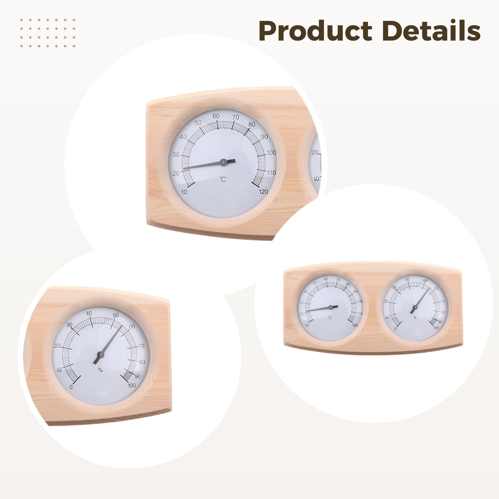 Holz-Sauna-Hygrothermograph, 2-in-1 Sauna-Thermometer und Hygrometer, Innen-Temperatur- und Luftfeuchtigkeitsmesser, 0,24 kg, Sauna-Temperatur-Feuchtigkeitsmesser