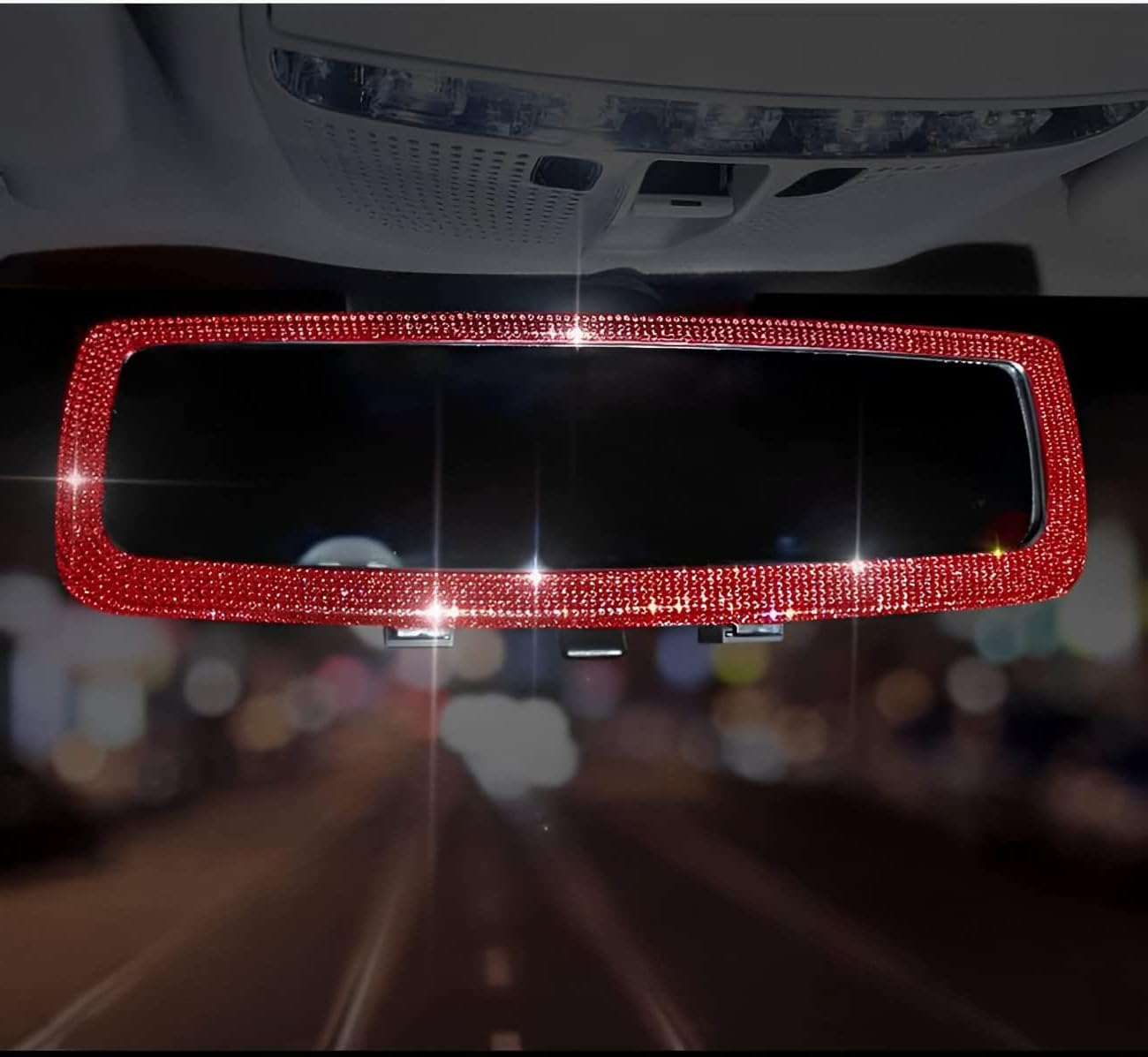 Bling Rhinestone Car Rear View Mirror with Crystal Diamonds Bling Rhinestones for Women,Car Interior Trim (Pink)
