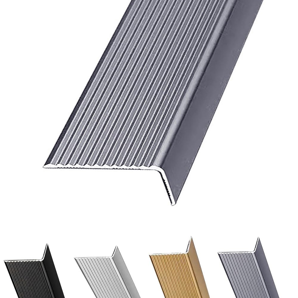 Perfil De Borde De Escalón Aluminio Tiras Antideslizantes para Peldaños Perfiles Angulares Forma De L para Escalones Madera Metal Baldosas(Grey,52"/130cm)