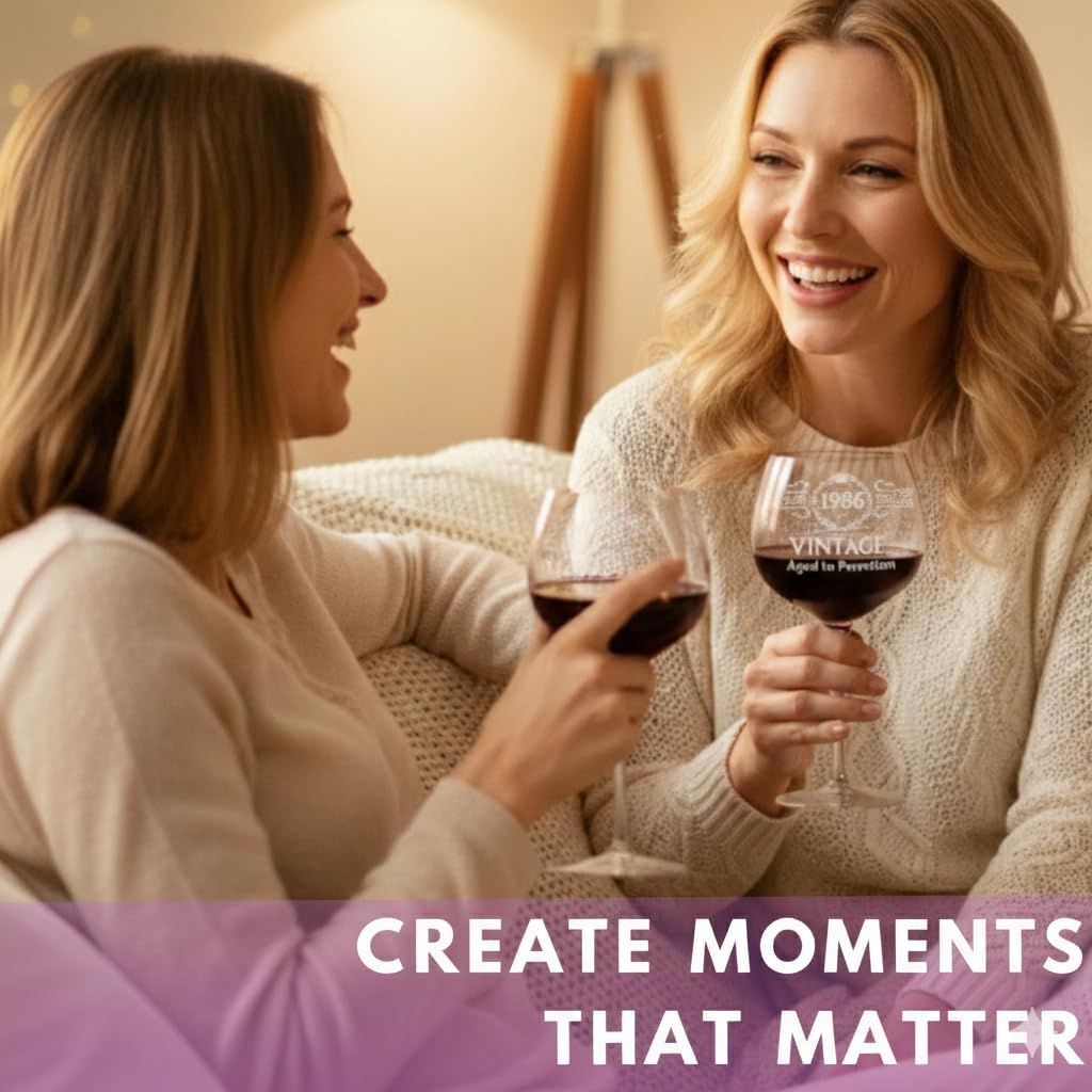 Vintage Engraved Wine Glass - 40th Birthday Gifts Women - 40 Year Old Present For Her - Happy Woman Gift - Forty Ideas for Her - Turning 40 Cup for Wife, Sister, Daughter, Ladies - Image 3