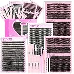 YIDUO 4 Styles Lash Clusters Kit 60D+80D+100D+150D Fluffy Clusters Lashes Extensions Kit with 2 Bond and Seal 10-18mm Wispy D Curly Full DIY Individual Eyelash Extensions Kit DIY at Home Easily