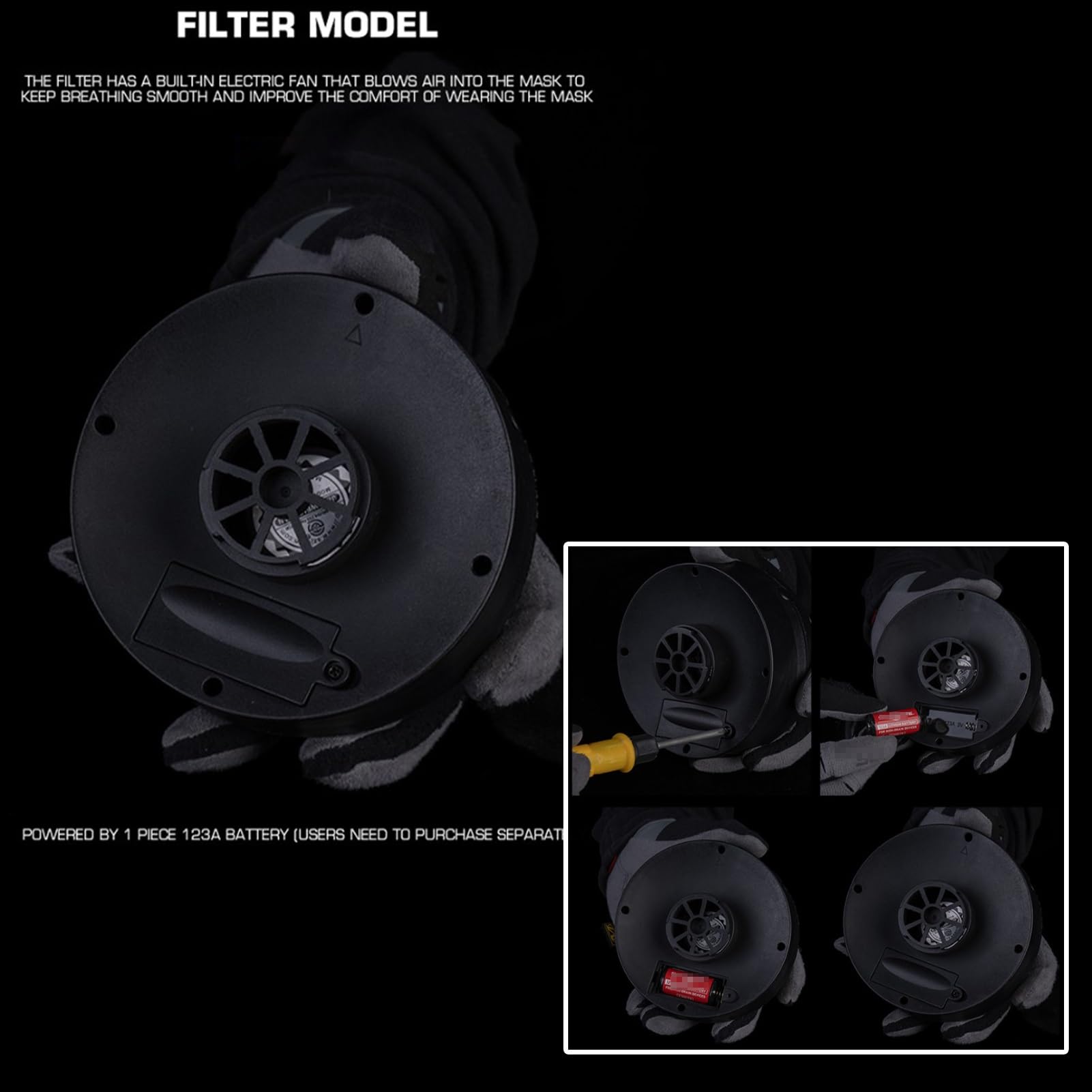Vollgesichts-Gasmaske (Modell) – Eingebauter Ventilator Und Mikrofon, Filter-Atemschutzmaske – Filmrequisite, Cosplay, Paintball, Wargame-Ausrüstung