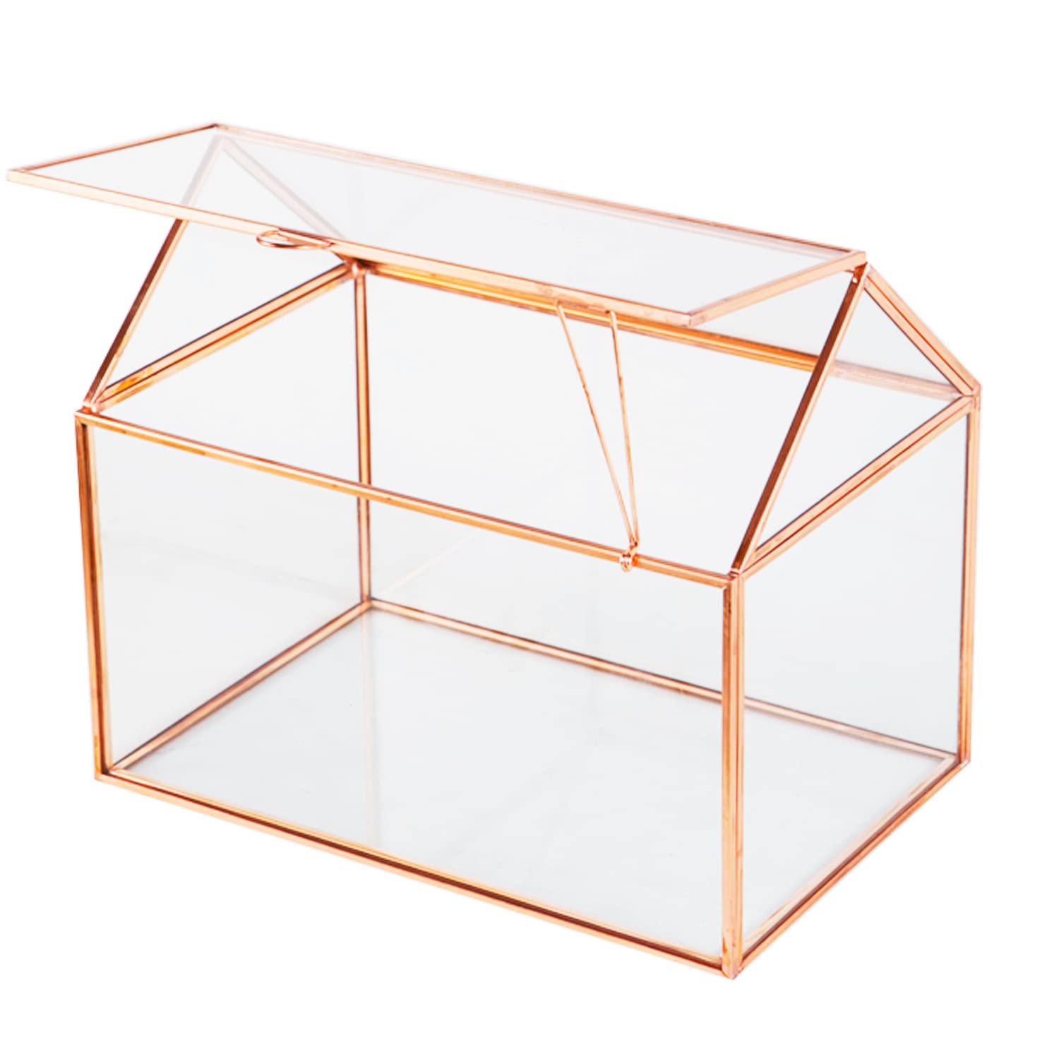 House Shape Close Glass Geometric Terrariumn Tabletop Succulent Plant Garden Geo Planter Moss Fern Swing Lid Reptile, Flower Pot for Plants Succulent, Air Plant (Rose Gold)