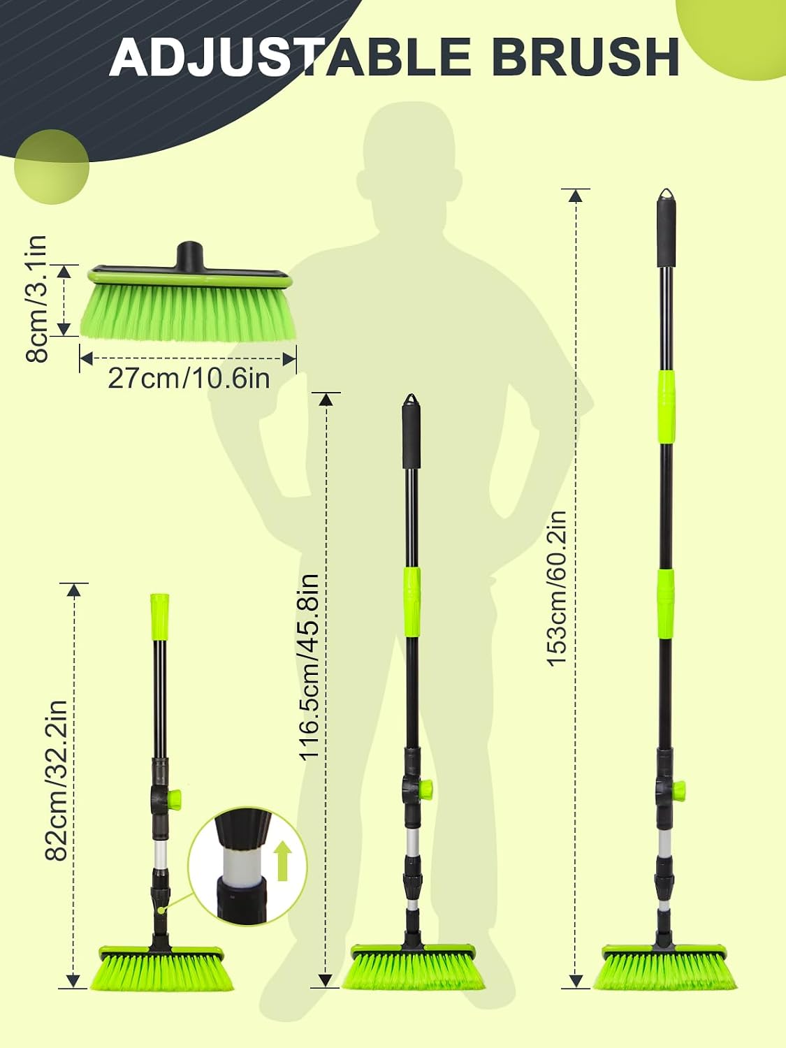 59" PBT 180°Rotatable Car Wash Brush with Long Handle New Process Not Easy to Produce Floating Hair Suitable for Snow Sweeping SUV MPV Truck Rv Caravan Indoor Outdoor Cleaning Window Wheel