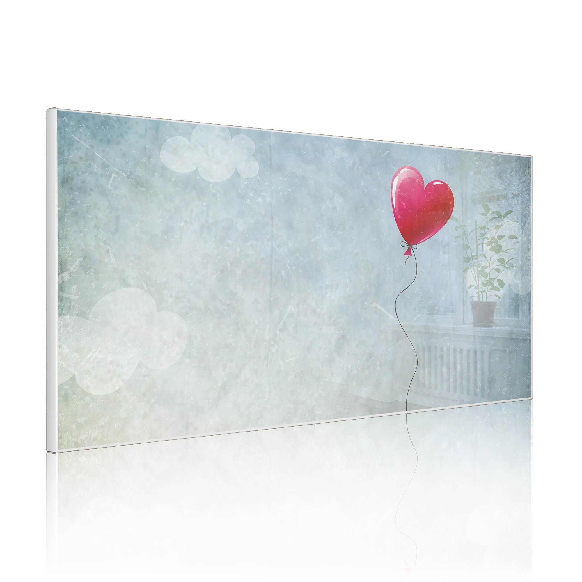 banjado Magnettafel Metall 78 x 37cm - beschreibbare Magnettafel - Metall Pinnwand als Memoboard - Magnetwand Küche, Büro, Kinderzimmer Weiß inkl. 4 Magnete & Montageset - Motiv Herzballon