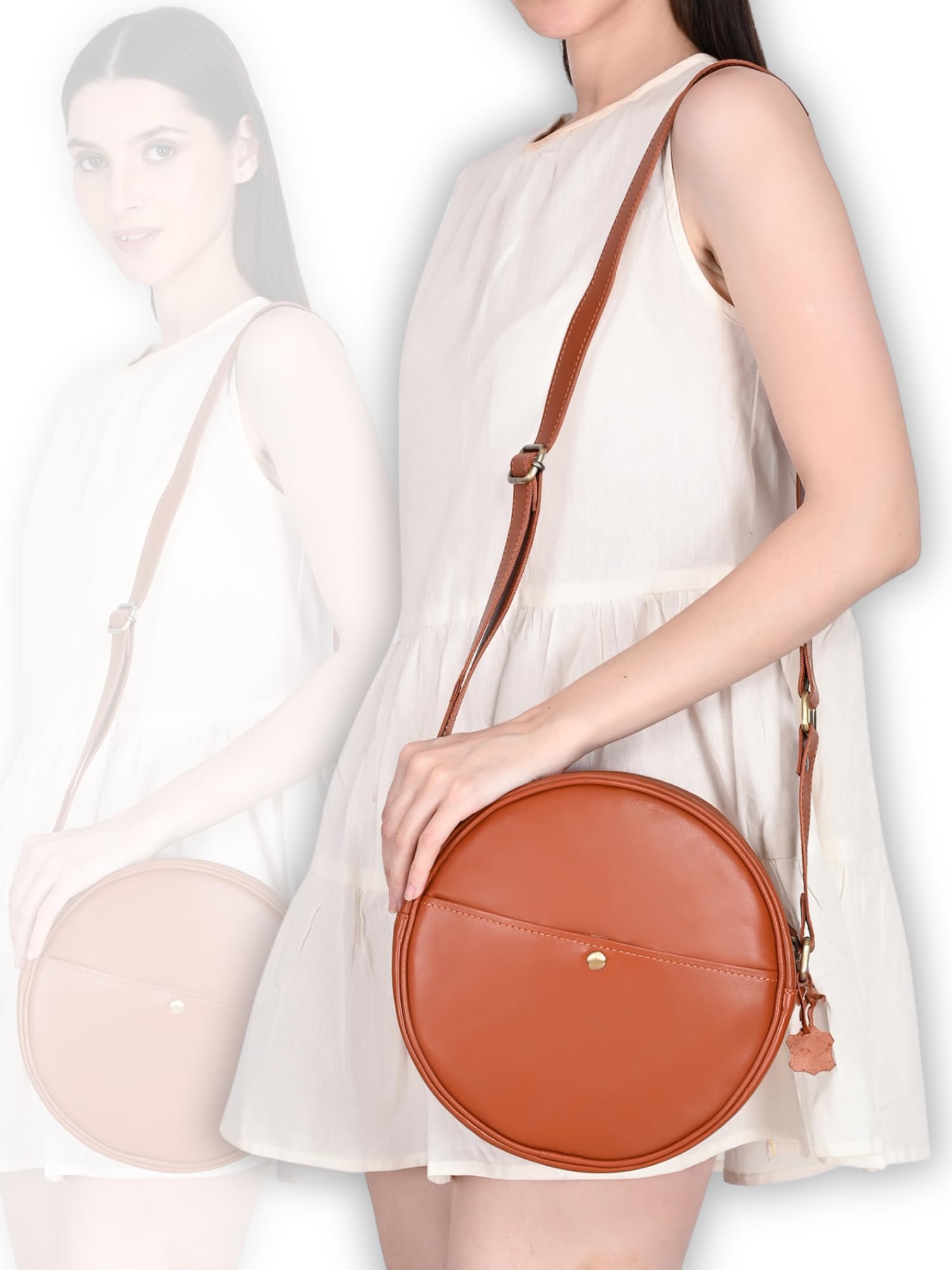 Sacs ronds en cuir urbain pour femme, sacs circulaires pour femmes, sac à bandoulière tendance, petit sac à bandoulière, sac à main de plage, sac à main de voyage, sangle réglable, marron