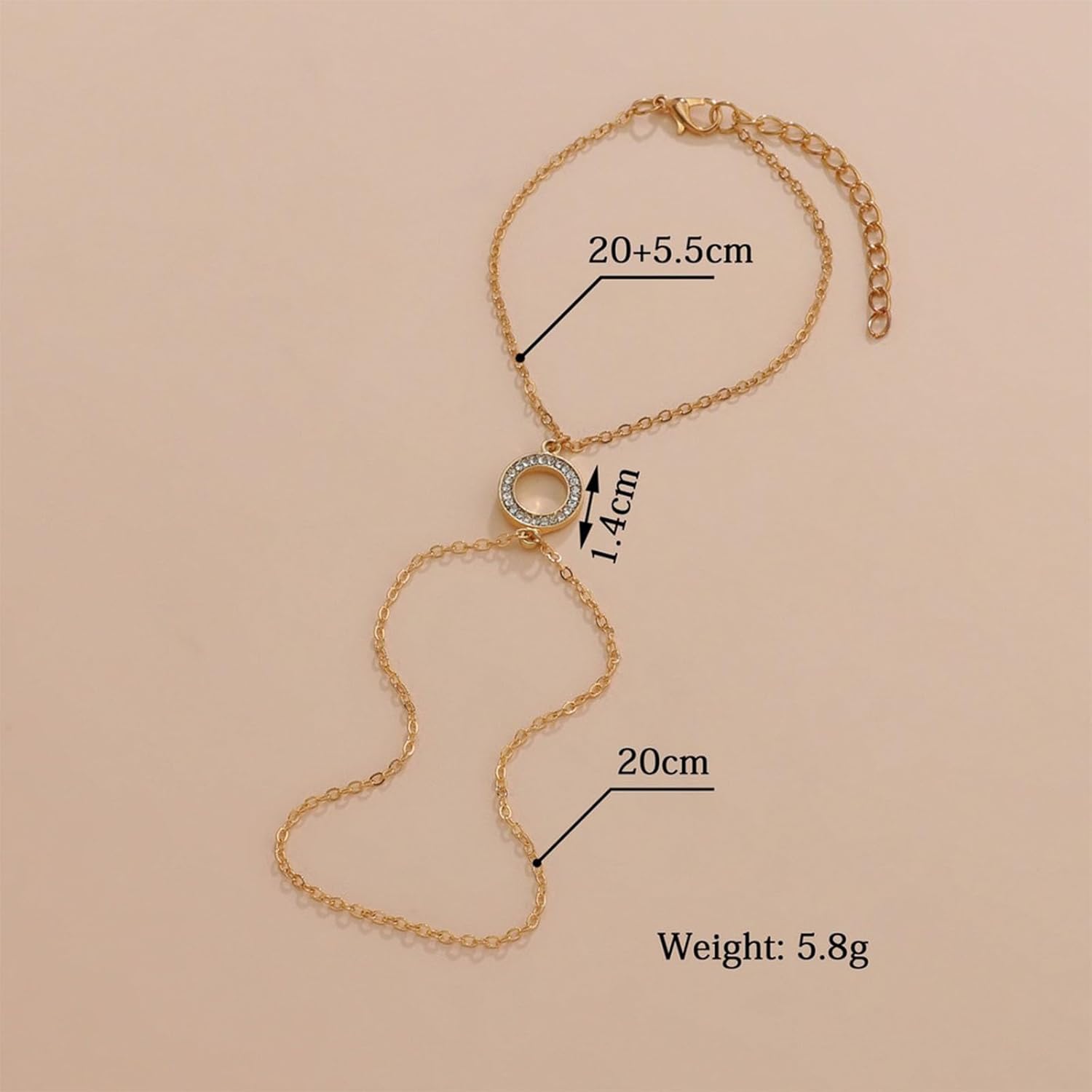 Vintage Crystal Circle Finger Ring Bracelet Gold Cz Slave Bracelet Hand Chain Boho Wrist Chain Bracelet Rhinestone Circle Hand Chain Bracelet for Women - Image 3