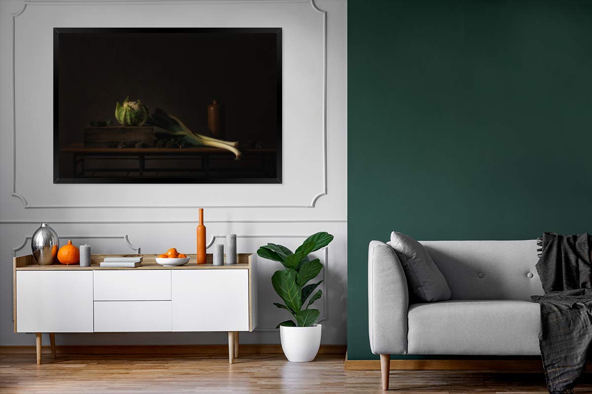 Poster Bilder Wanddeko Deko Wohnzimmer 120x80 cm Stilleben - Tisch - Malerei - Gemüse - Lauch - Blumenkohl - Kunst