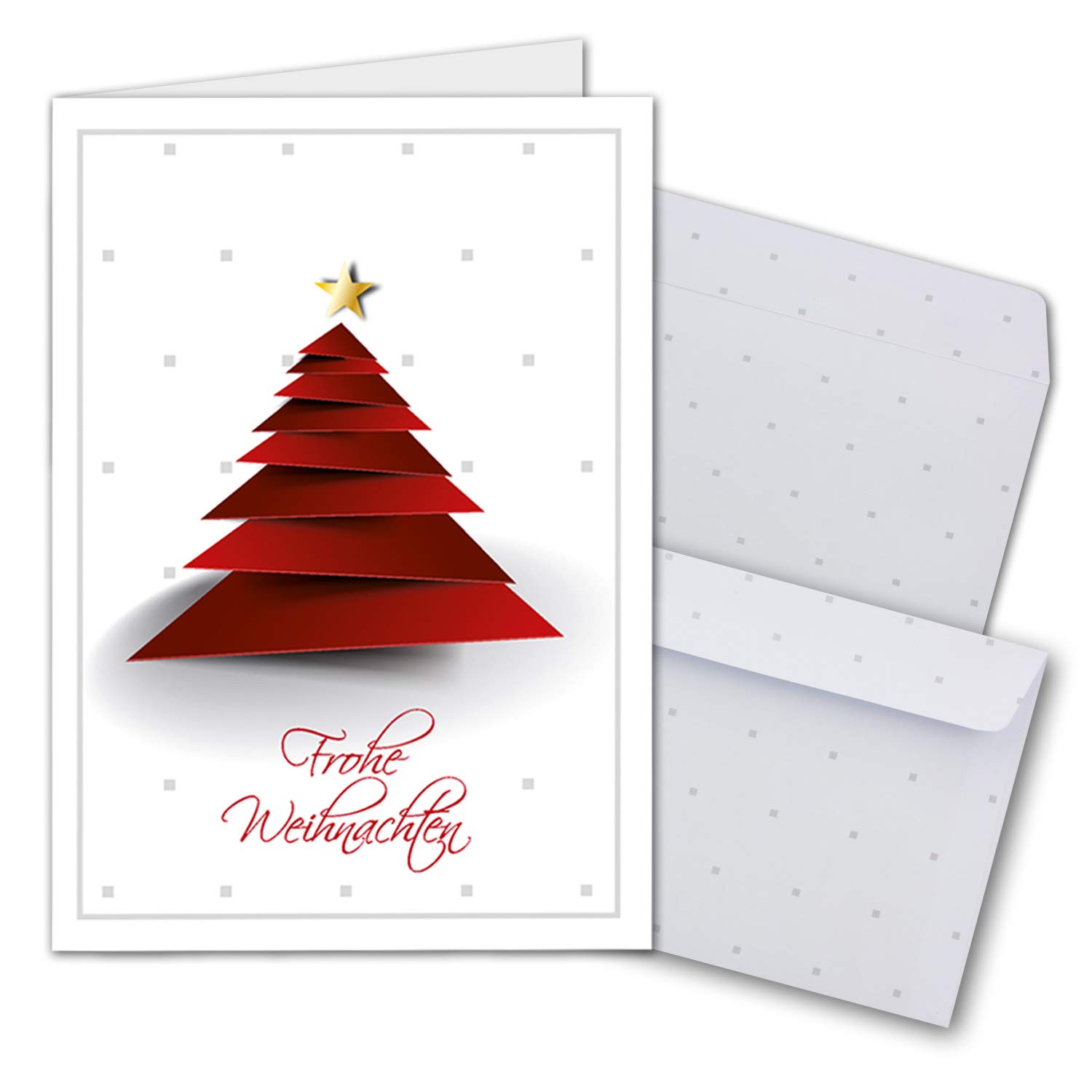 NEUSER PAPIER 150x Weihnachtskarten-Set DIN A6 in Weiß mit rotem Design Weihnachtsbaum - Faltkarten mit passenden Umschlägen - Weihnachtsgrüße für Firmen und Privat