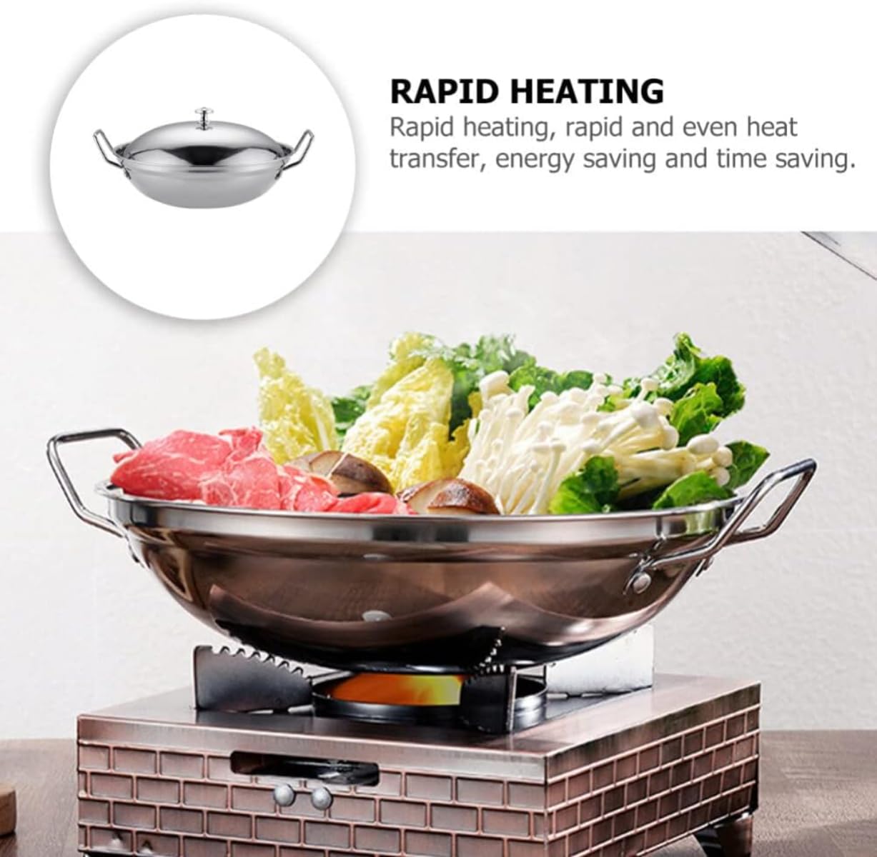 Amazon | 【Loryikarfur】蓋付き中華鍋 22cm ステンレス鋼 二重