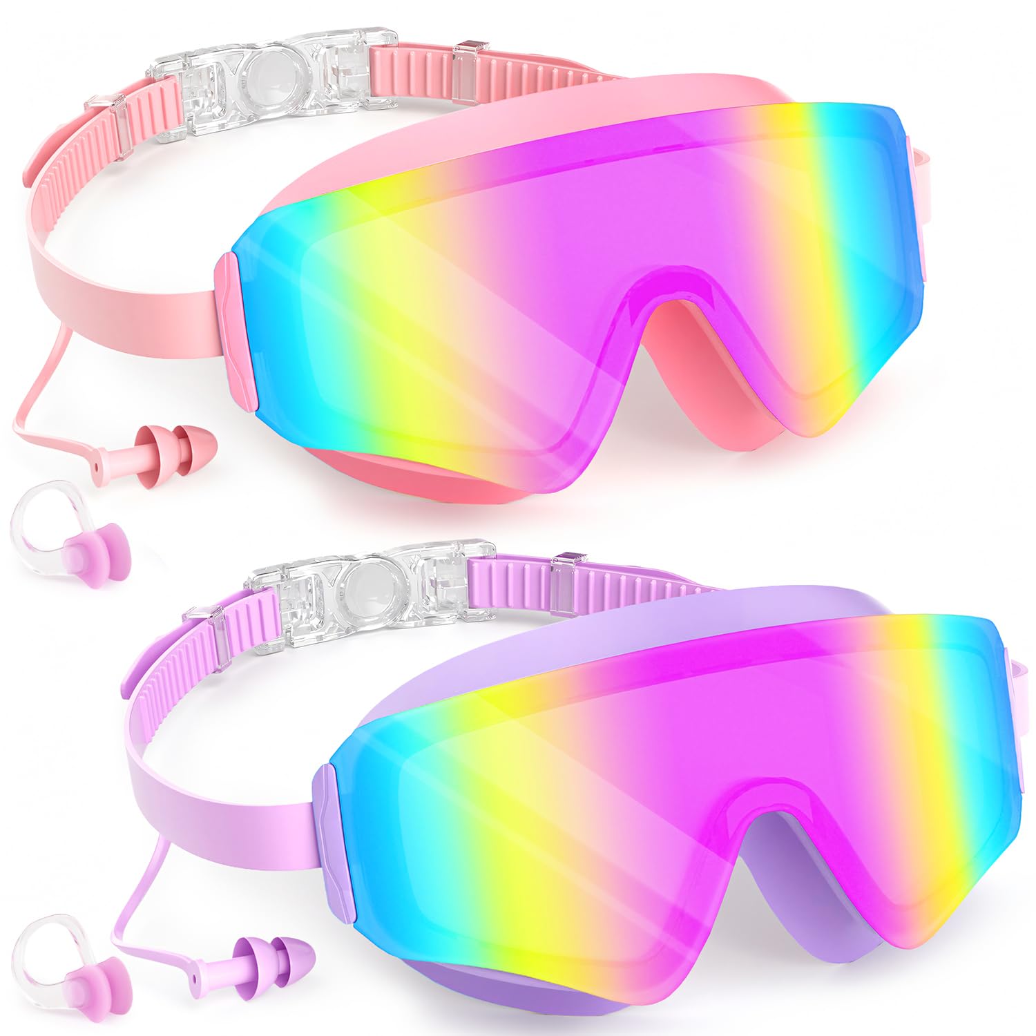 COOLOO 2 Pack Kids Swimming Goggles, Frameless Wide View Kids Goggles, Anti-fog & Anti-UV Goggles kids 4-16 for Girl Boys Youth