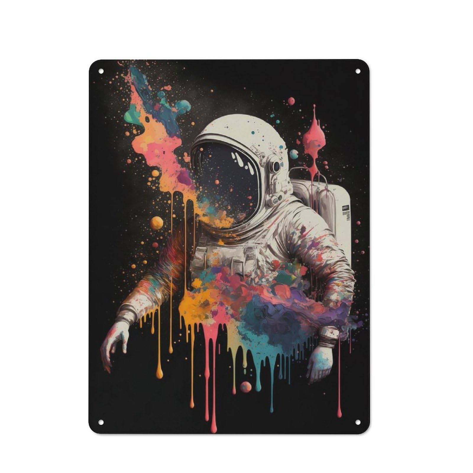 Junmoney Splattered Astronaut Metal Sign 40X30cm With For Home Bar Wall, Rustic Decor, For Collectors Decorating Home Bars And Entertaining Spaces