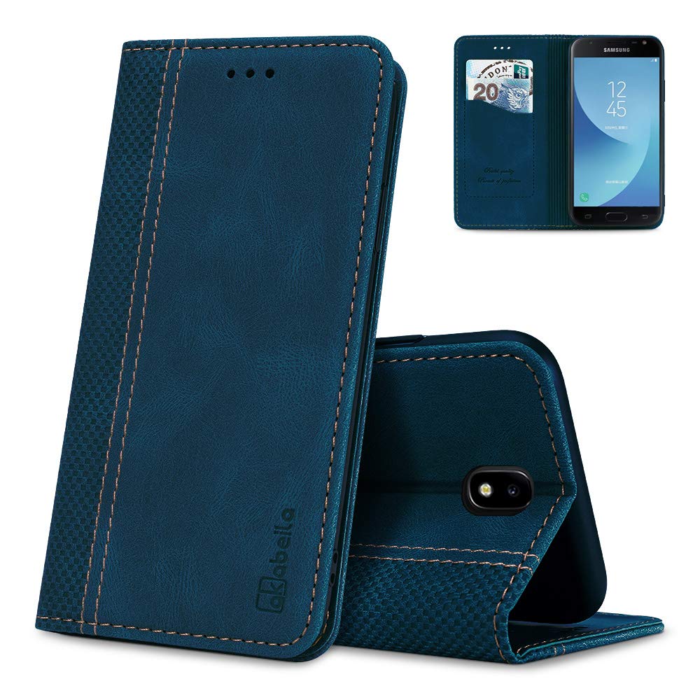 AKABEILA Case for Samsung Galaxy J3 2017 Case PU Leather Flip Wallet Case with Magnetic Closure Kickstand Card Slots Samsung J3 Pro Phone Case Cover Holder Protective Screen Protector Shell Shockproof