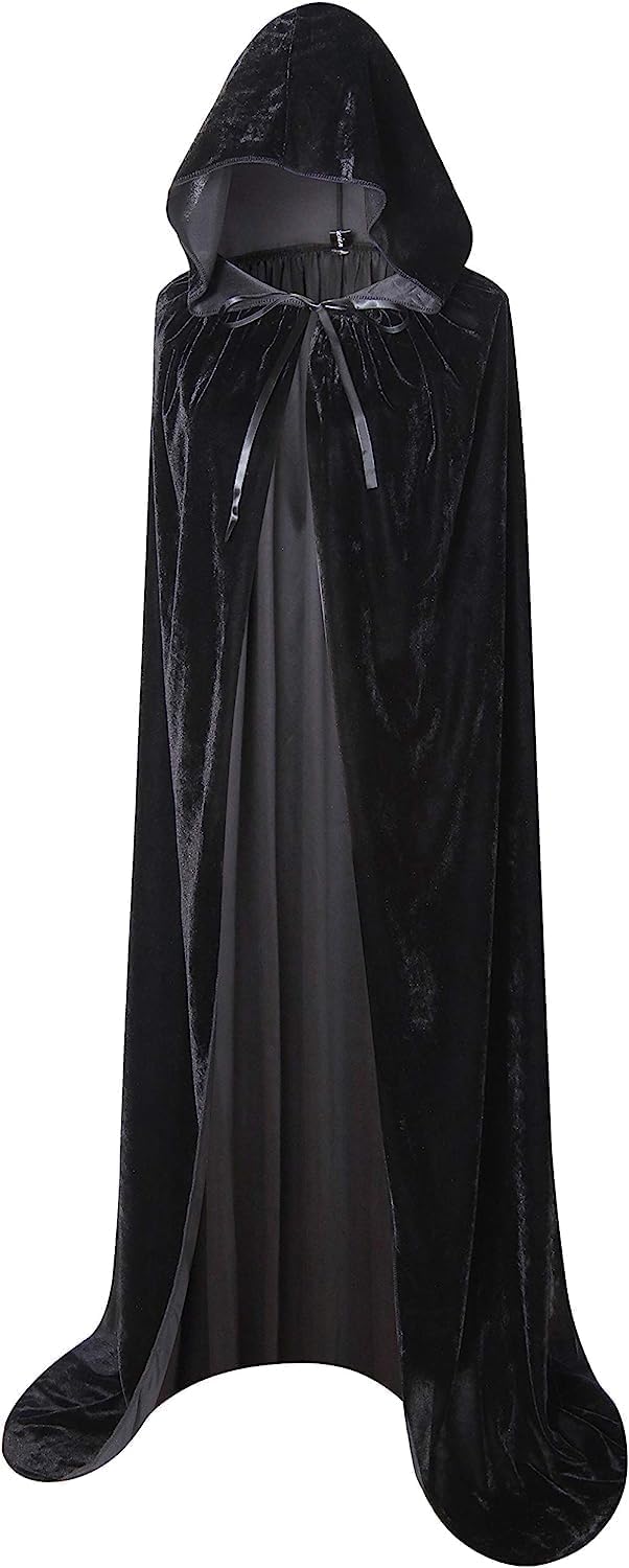 Long Velvet Hooded Cloak Cape Vampire Witch Halloween Christmas Fancy Dress Adults Unisex Cape's (Black)