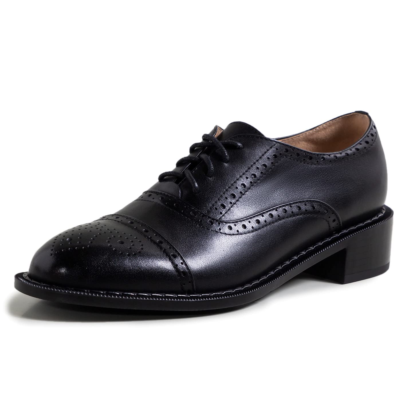 Women's Perforated Classic Lace-up Oxfords Brogue Wingtip Round Toe Derby Saddle Leather Shoes for Women Girls Lady Wife-image-11