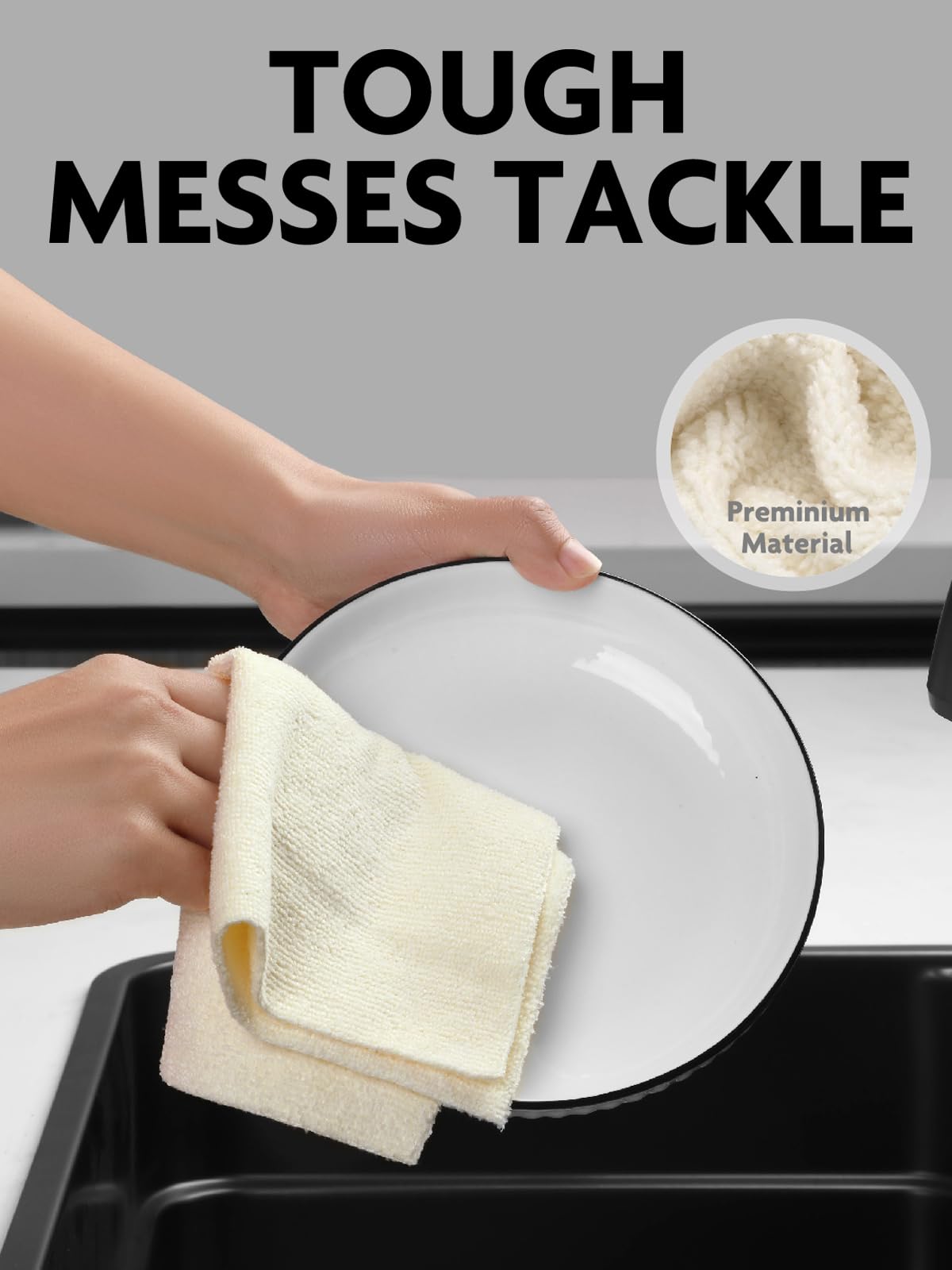 Fantasticlean Rotolo di Panno in Microfibra - 20 Pezzi x 2, Panni per la Pulizia Strappabili, Strofinacci da Cucina Riutilizzabili e senza Pelucchi 25 x 25 cm, Beige & Verde Muschio