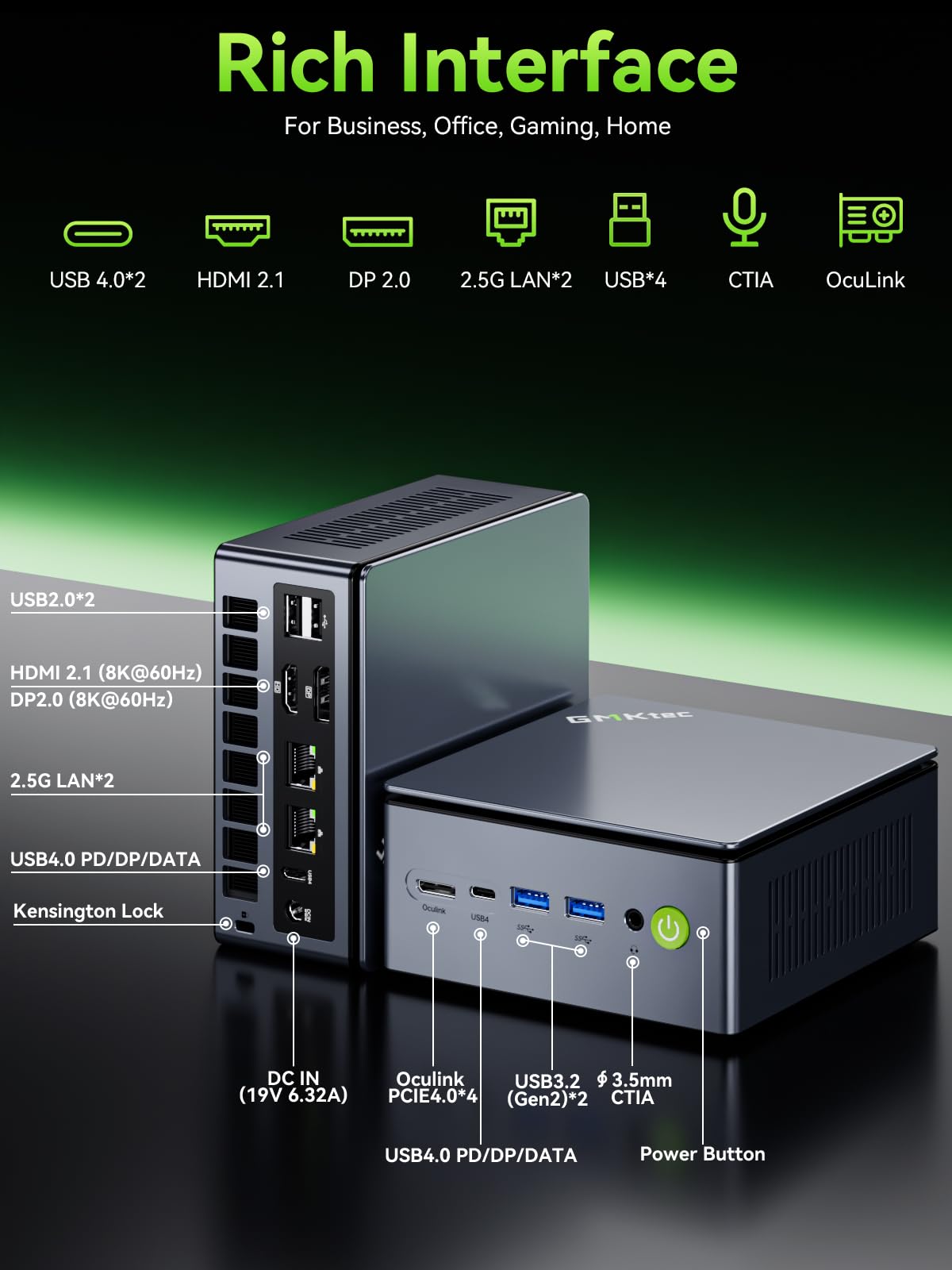 GMKtec Gaming Mini PC AMD Ryzen 9 8945HS (Turbo 5.1GHz) 32GB DDR5 2TB SSD, Computers PC Oculink, Dual NIC LAN 2.5G, WiFi 6, USB3.2, USB-C 4.0, BT5.2, DP, HDMI, Dual Fan Nucbox K11: 32GB+1TB R7 Pro 6850U
