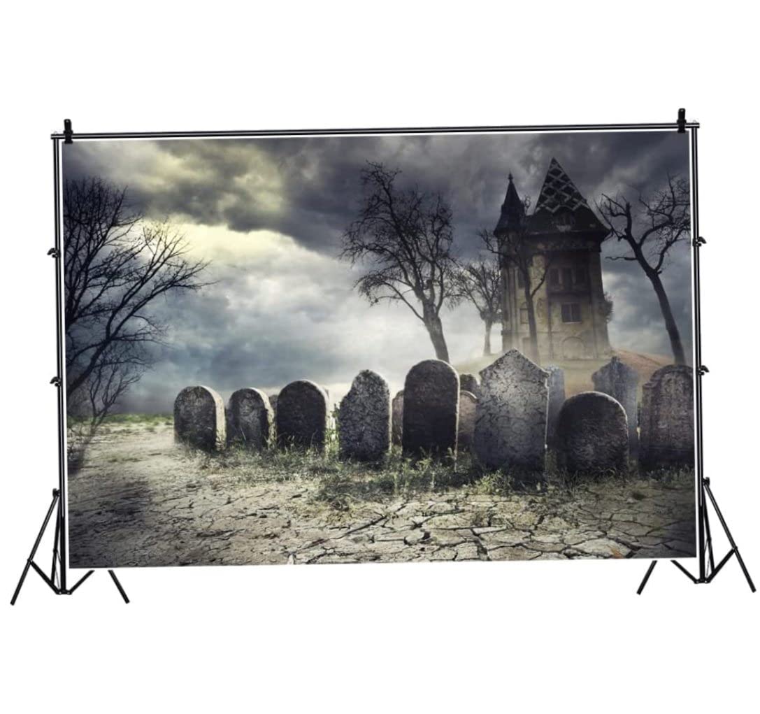 Aetherize Halloween Backdrops for Photography 10x7ft Cloudy Wilderness Halloween Cemetery Backdrop Horror Cemetery Spooky Tombsbackdrop Ghastly Foggy Haunted Graveyard Moonlight Trick or Treat Party