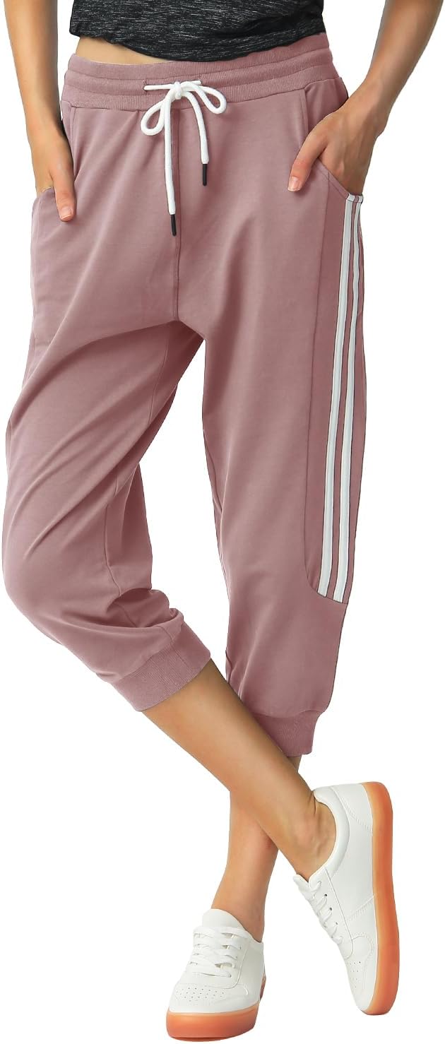 - Women's Capri Pants Cropped Joggers with Pockets Elastic Waist Drawstring Capri Sweatpants