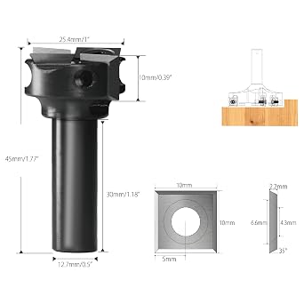 1/2'' Shank CNC Spoilboard Surfacing Router Bit with 1'' Cutting Dia, 2+2 Flutes Carbide Inserts Slab Flattening Bit Wood Planer Bit Planing Bit for Woodworking