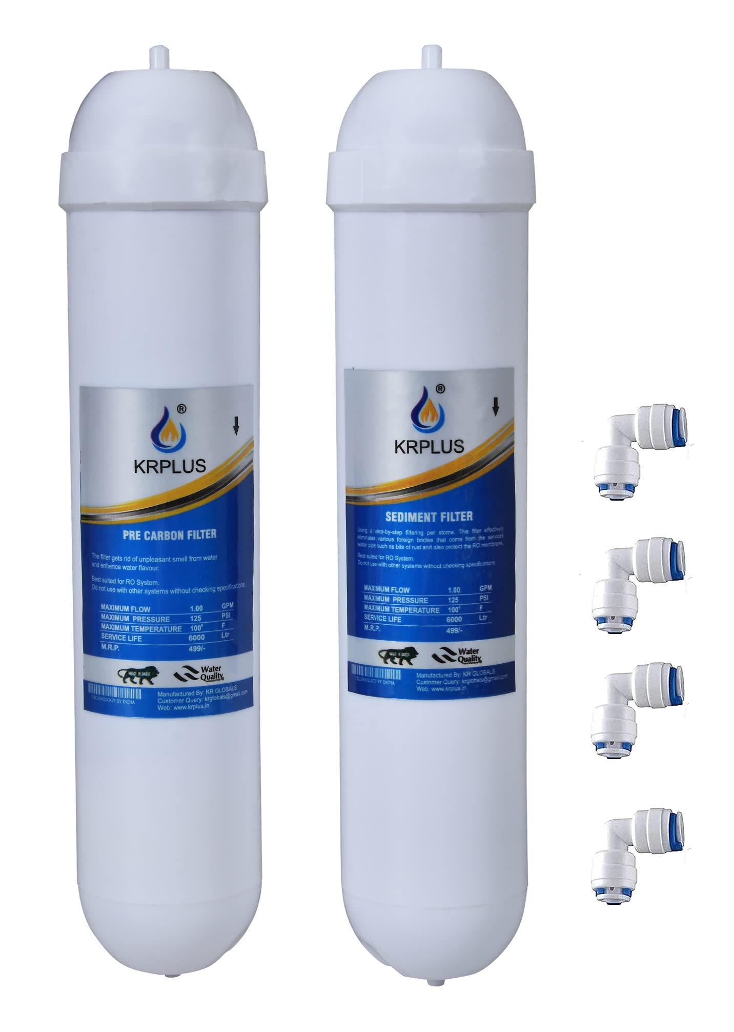KRPLUS® 10 Inch Sediment Filter with Pre-Carbon Filter (900 IV Carbon) 1/4" Inlet Suitable for All Types of Water Purifier (Pack of 2)-image-45