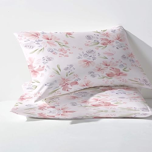 Miniatura 3 de Sábanas de flores tamaño Queen, sábanas florales rosas, sábanas y fundas de almohada estampadas de 4 piezas, sábana bajera ajustable de microfibra