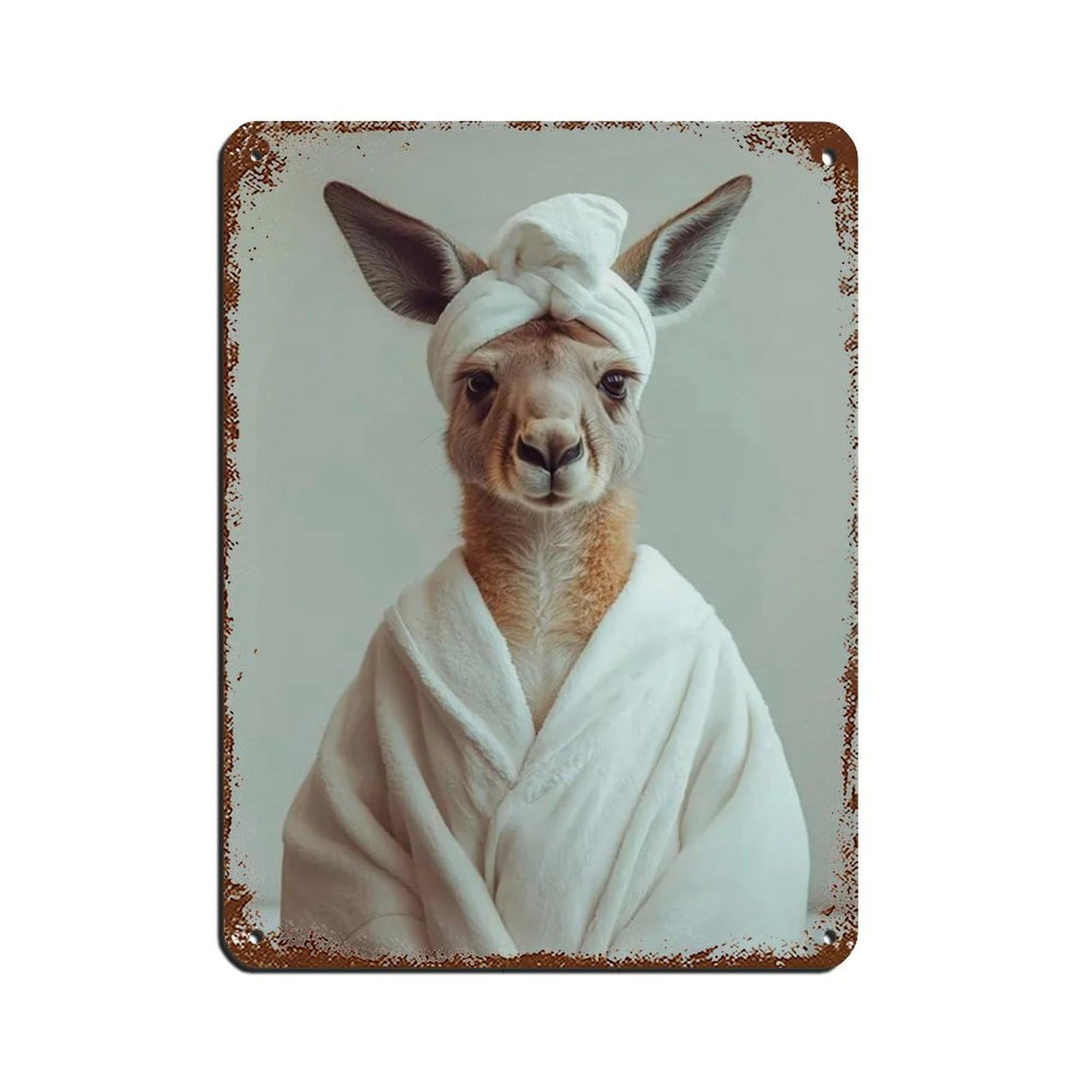 Kangaroo Wearing A Bathrobe, Bathroom Art Tin Sign Vintage Metal Pub Club Cafe Bar Home Wall Art Decoration Poster Retro 12x16inch(30x40cm)