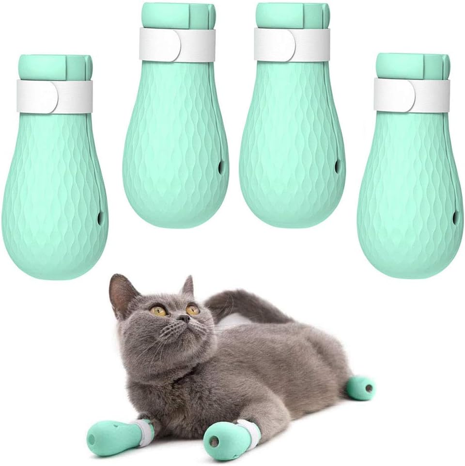 ASOCEA 4 PCS Anti-Scratch Cat Foot Shoes Silicone Pet Grooming Scratching Restraint Booties Kitten Cat Claws Cover for Home Bathing, Shaving Checking Treatment