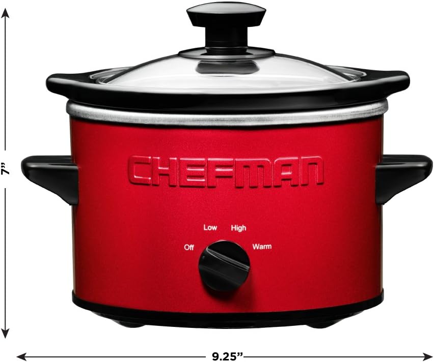 Chefman Slow Cooker, 1.5 Quart Ideal for 2+ People, Fits 2 lb Roast, Removable Crock, Dishwasher Safe Stoneware & Lid - RJ15-15-Red RJ15-15-Red