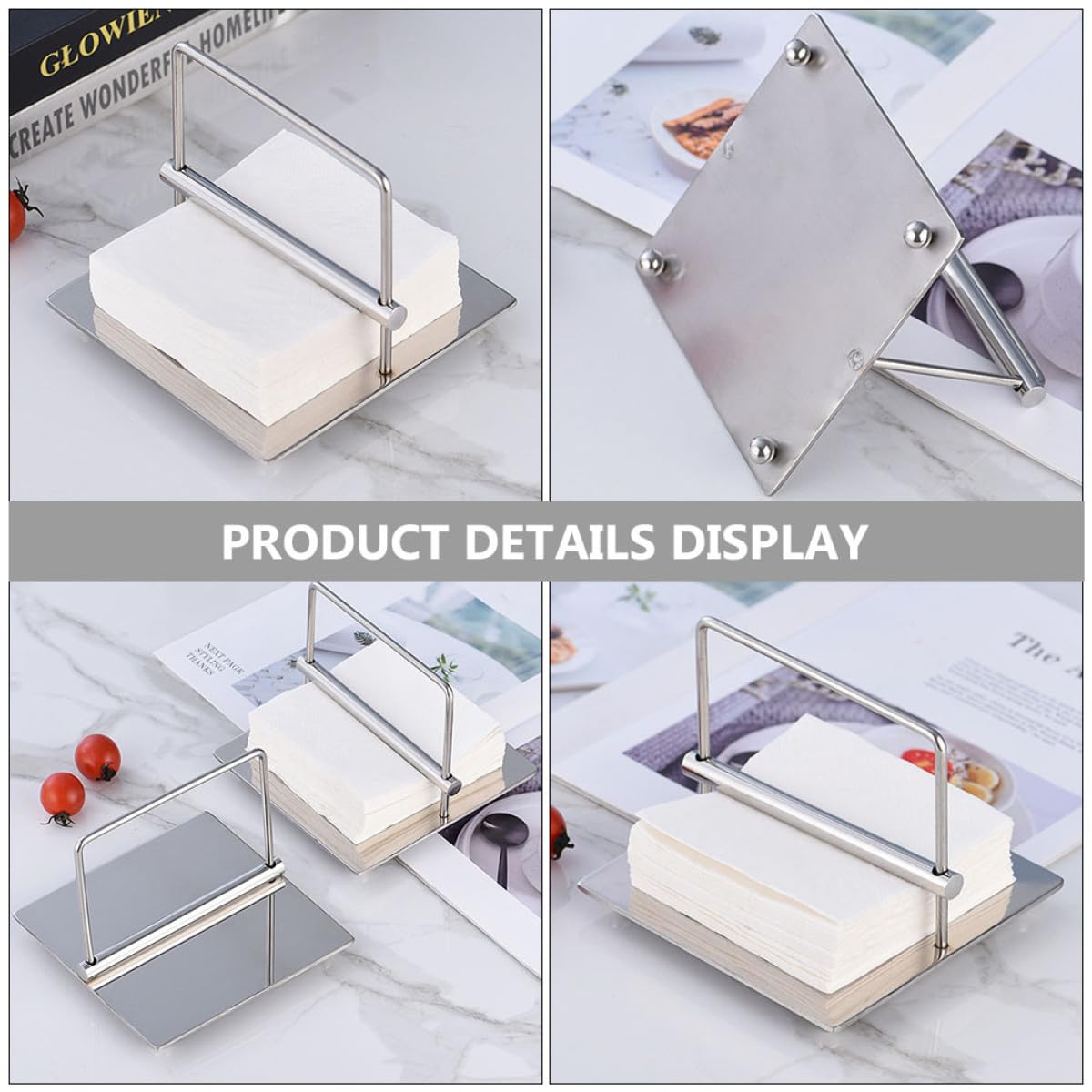 PACKOVE Portatovaglioli Pratico e Antiscivolo in Inossidabile da Tavolo Argento, Design Superficie Attraente per Cucina e Ambienti