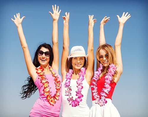 Miniatura 6 de 100 unidades de flores hawaianas Leis para decoraciones de fiesta temática Luau, juego a granel de collar de flores de seda Leis temática tropical,