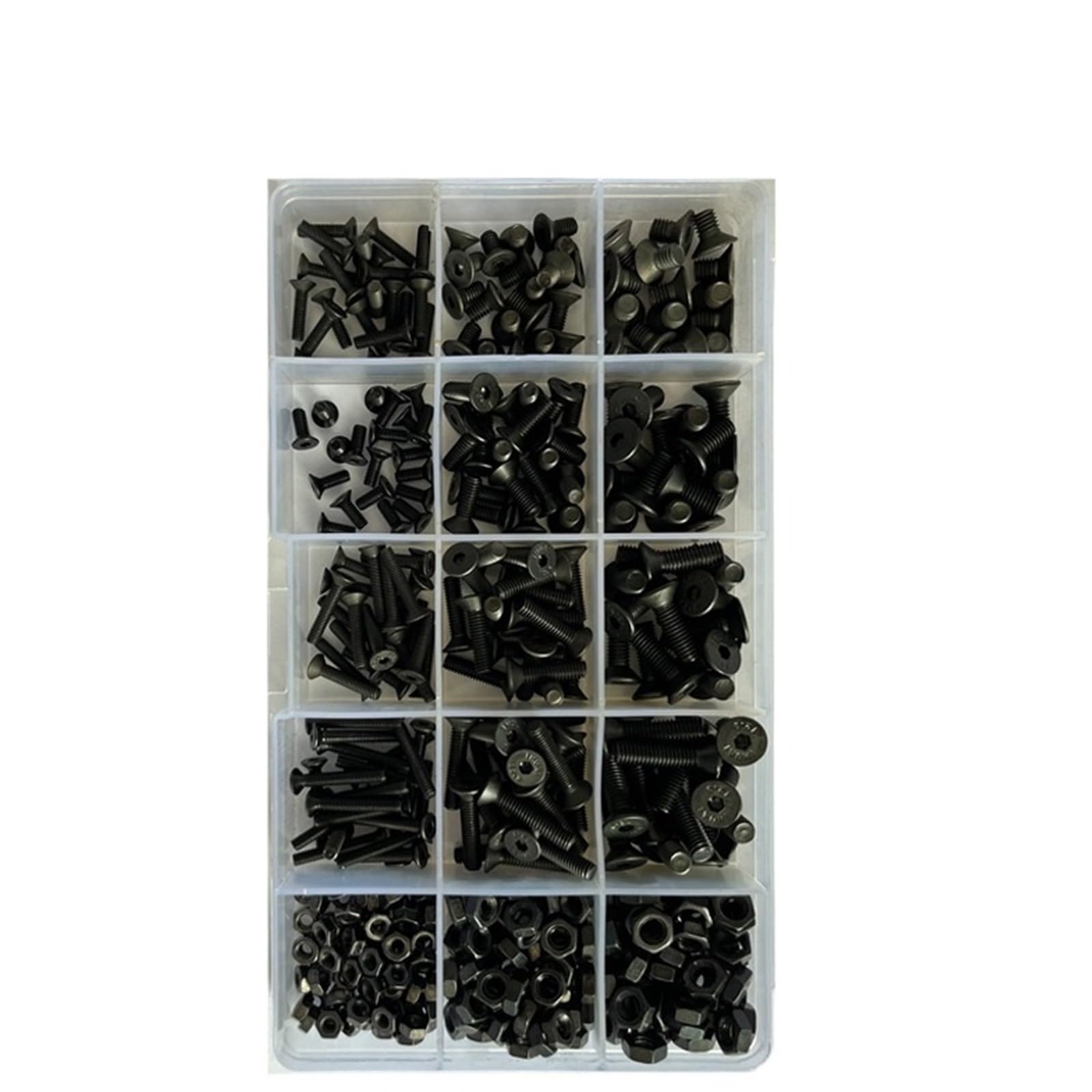 Zestaw śrub sześciokątnych z łbem stożkowym płaskim M2 M3 M4 M5 M6 Stal czarna klasy 10.9 gniazdem Zestaw przedłużek(M3 M4 M5 (482pcs))