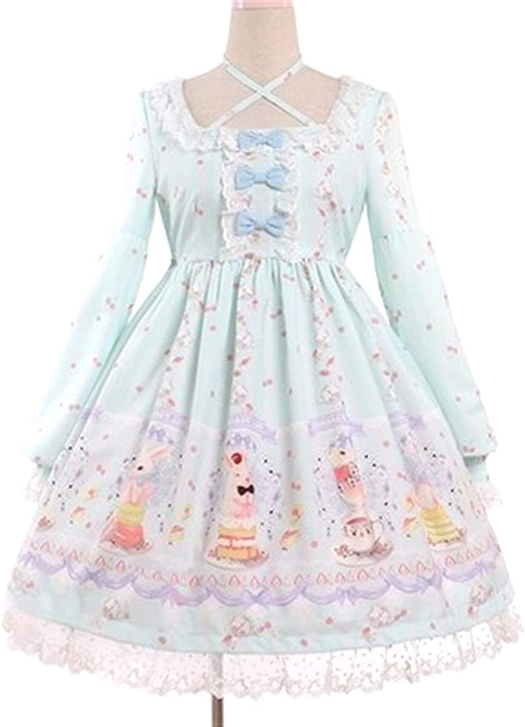 Robe Lolita Douce Cosplay Japonais avec imprimé mignon et sangle croisée