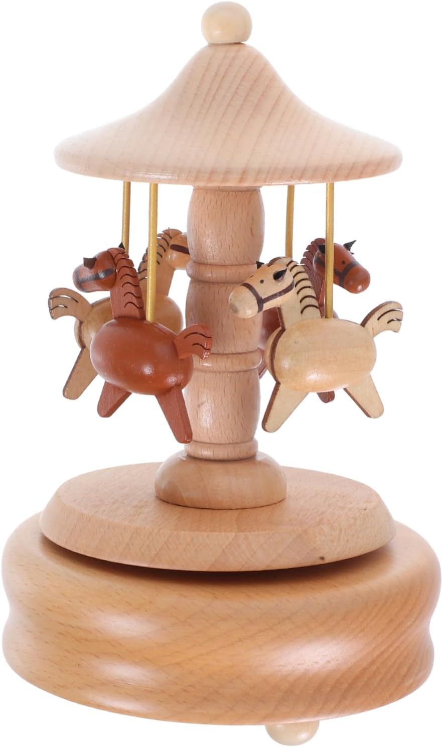 Handmade Wooden Rotating Music Box with Intricate Carousel Horse Carvings Vintage-Style Musical Jewelry Box for Home Decor and Birthday Delivers Charming Tunes and Elegant Craftsmanship