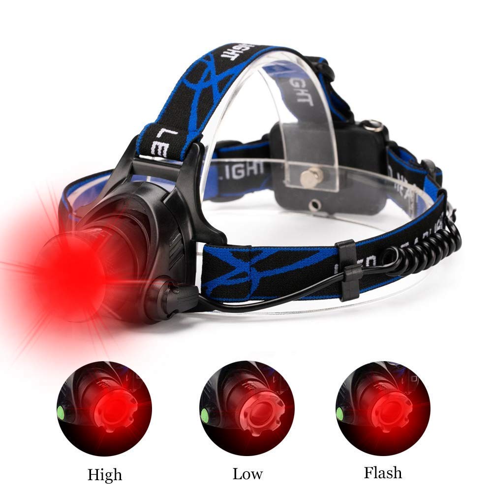 Lampe Frontale Rechargeable USB avec Capteur de Mouvement pour Phare, Zoomable, Lumière rouge, Lumière Principale-600LM pour le Camping, La Marche, La Randonnée, L'éclairage Extérieur, Piles Incluses