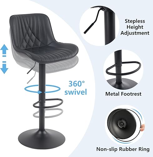 Miniatura 47 de YOUTASTE Bar Stools Set of 2, Adjustable Swivel Counter Height Barstools with Back, All Grey Faux Leather Upholstered Bar Chairs with Metal Base,