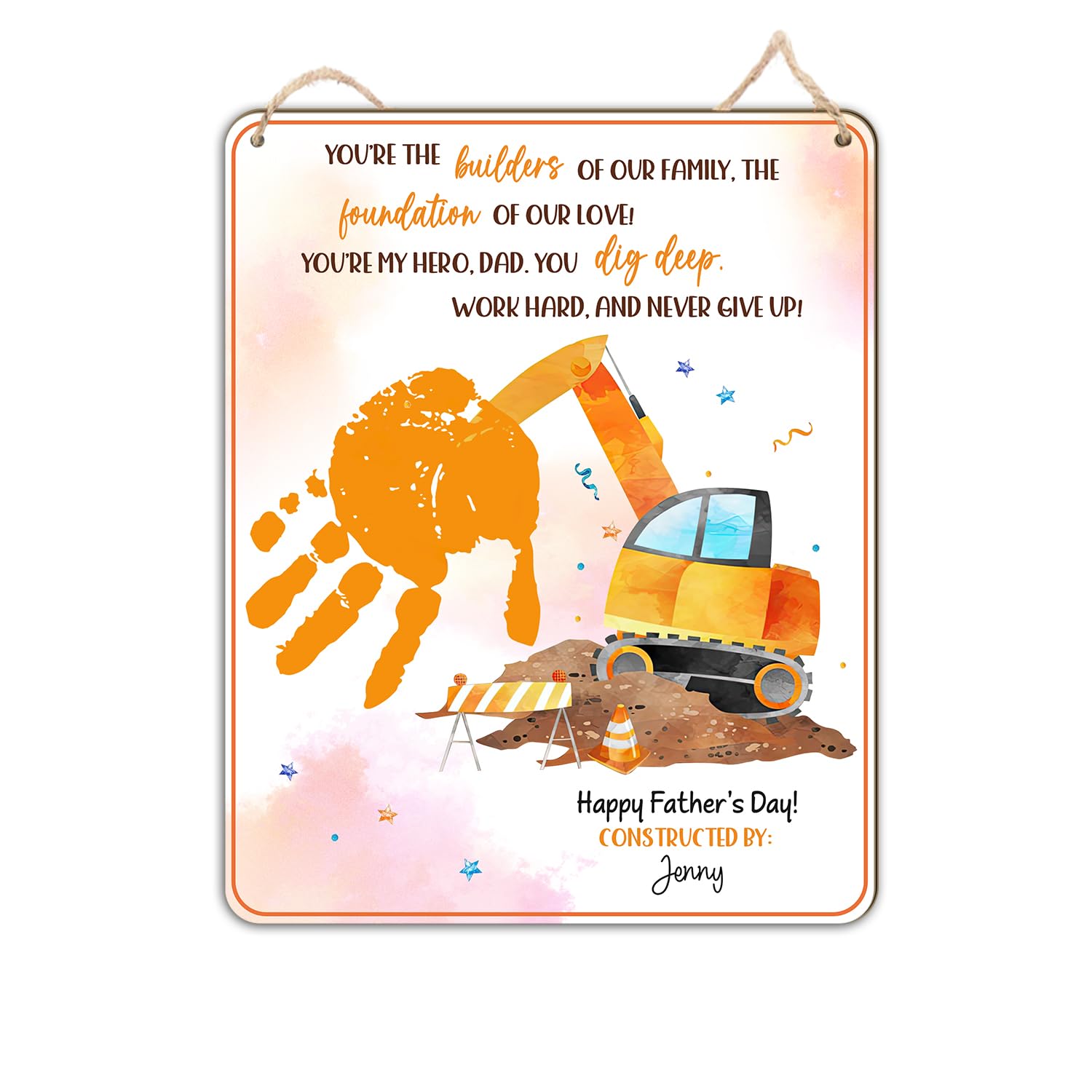 DIY Custom Excavator Craft Toddler Baby Handprint Gift for Construction Dad, Fathers Day Handprint Art Digger, 1st Father's Day Sign, Gift for Dad with Kids Handprints for Father's Day, Birthday