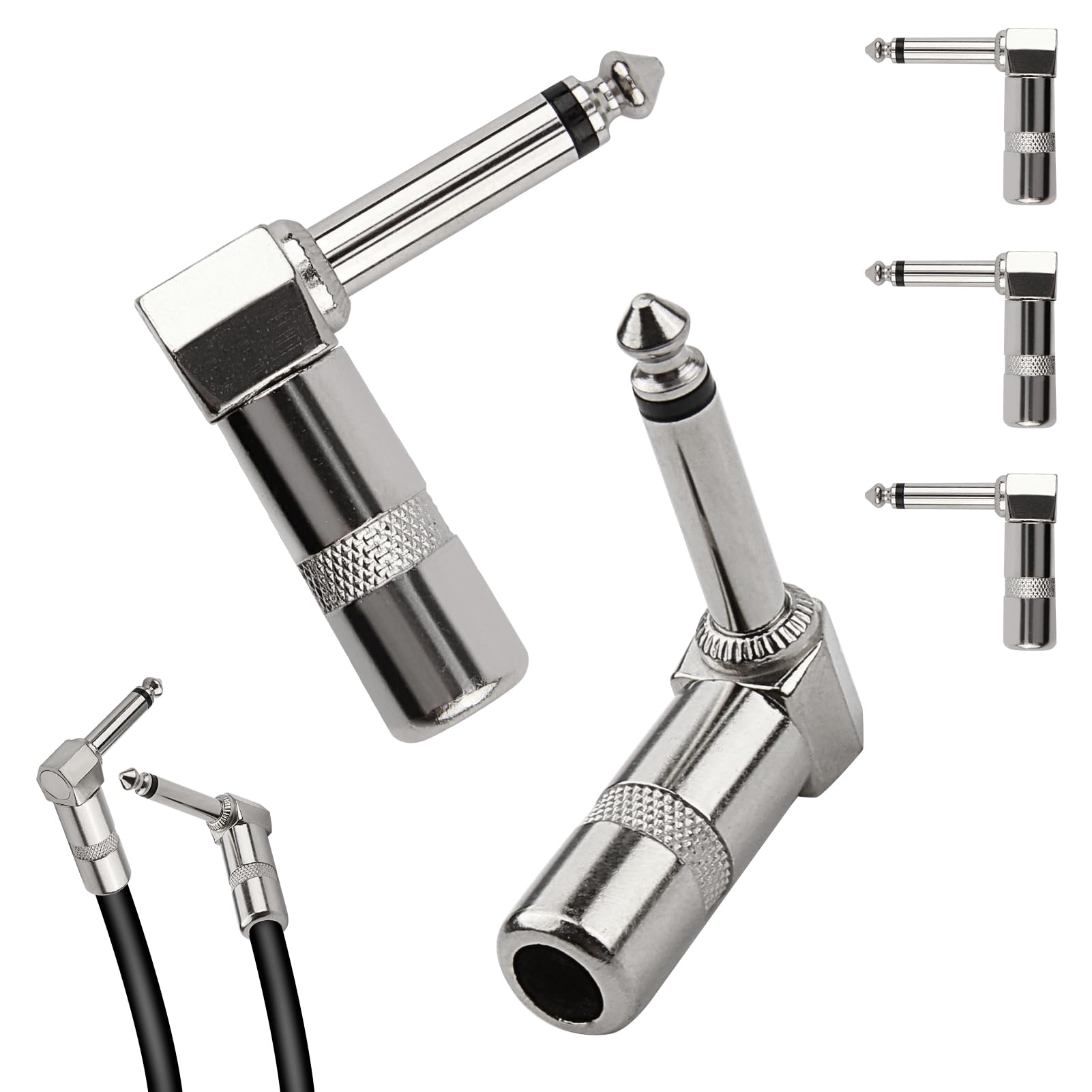Right Angle 6.35 Audio Plug 5Pcs 6.3mm for Speaker Guitar Bass AMP Microphone Cables DIY 1/4inch 90 Degree 6.5 TS Mono Jack Connector Heavy Duty TRS Type L Instrument Adapters for Mixers Equalizers