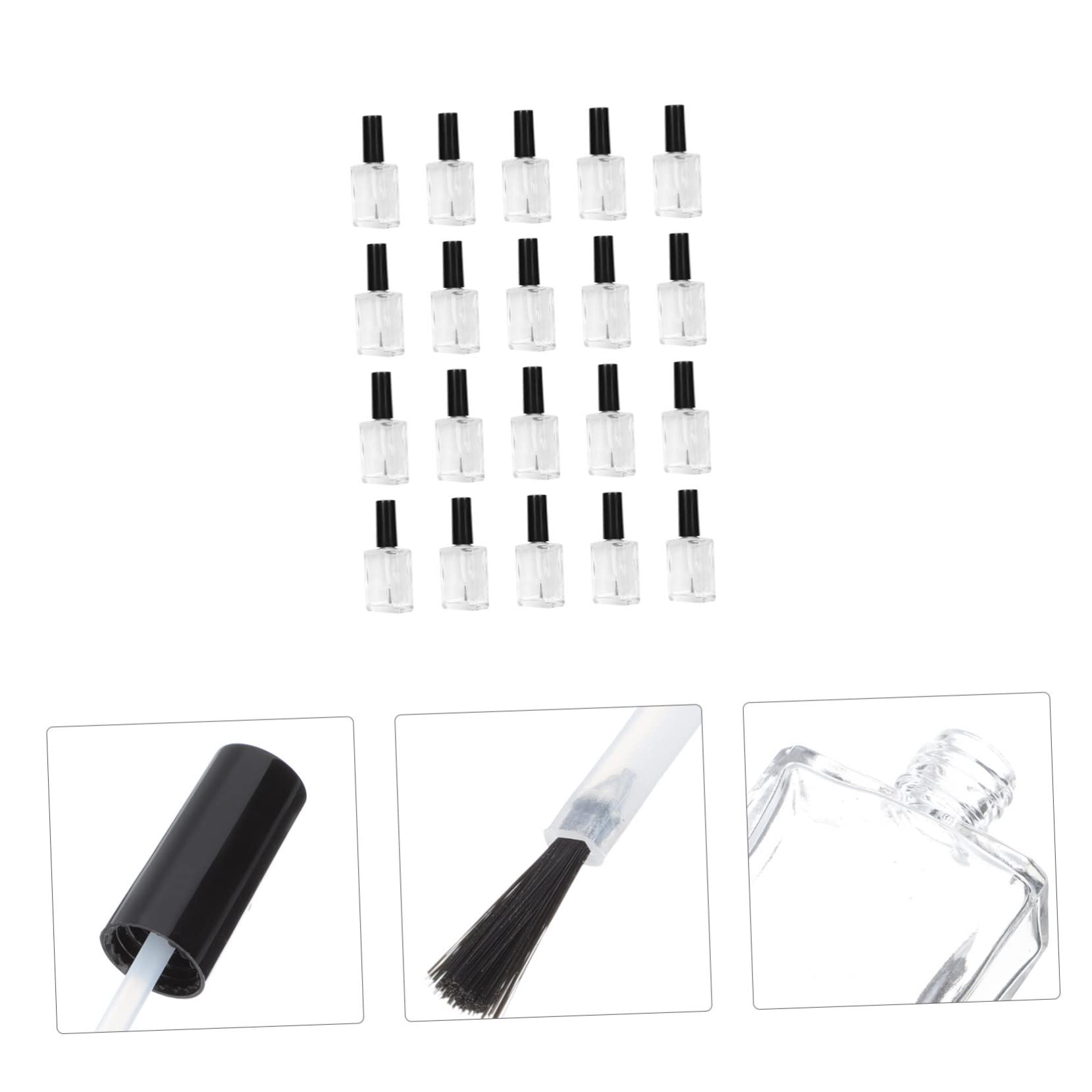 SHERCHPRY 20 Pezzi Bottiglia Piatta Trasparente in Vetro Da 15 Ml Con Tappo e Pennello, Strumento Per Bellezza Delle Unghie, Prodotto Per Manicure Femminile Adatto Per Conservare Liquidi e a