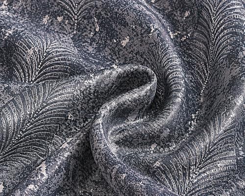 Image of HUTI 5 feet Grey Window Curtain Set of 2 | Semi-Transparent Leaf Printed Curtain | Soft Knitted Polyester | Eyelet Curtain for Living Room & Bedroom 4x5 ft (120 x 150 cm) | Perfect for Home Decor