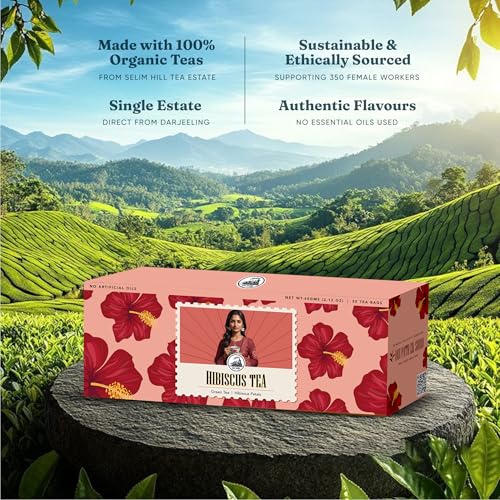 Image of Dorje Teas Hibiscus Mint Darjeeling Tea | 30 Pyramid Teabags (Pack of 1) | Selim Hill Estate | Tangy Hibiscus & Cool Mint Flavour | Rich in Antioxidants | Organic Whole Leaf Blend | 30 Cups