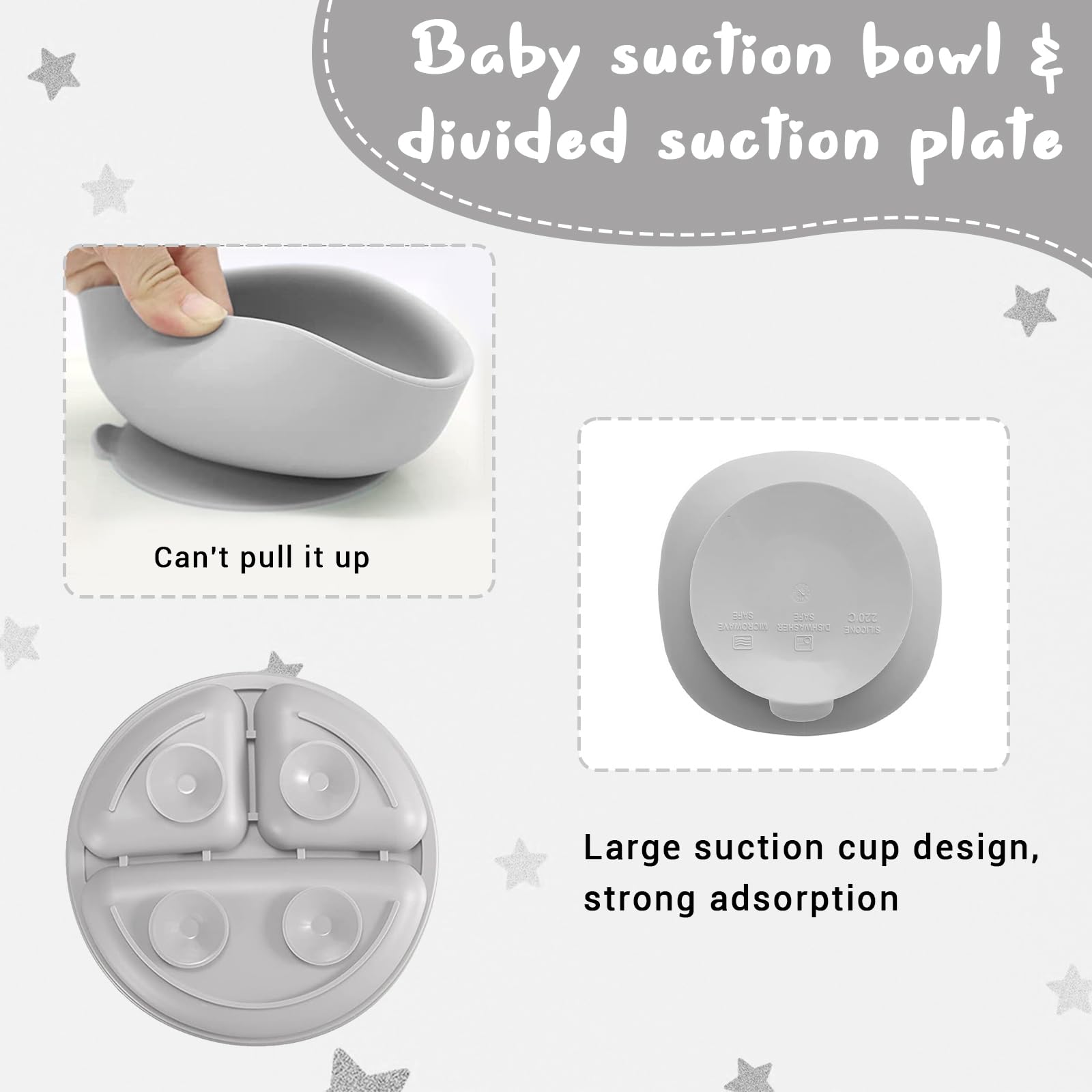 Set Pappa per Bambini 10 Pezzi Svezzamento Completo, Piatto e Ciotola in Silicone con Ventosa Antiscivolo, Cucchiaio Forchetta Bavaglino, Stoviglie Sicure per Neonati e Bambini