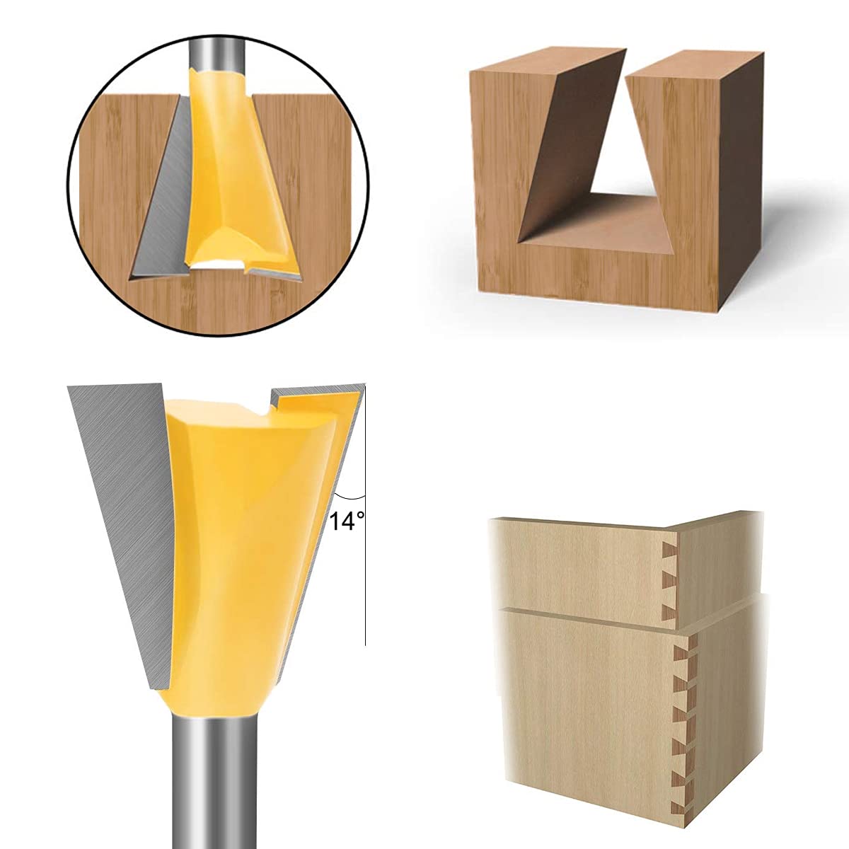 Set di 5 punte da 8 mm con codolo di rondine, per lavorazione del legno, per fresatura a coda di rondine, set di frese comuni [1/4" 1/2" 3/8" 5/8" 3/4"]