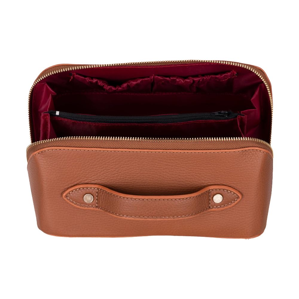 Ella Terra Caramel Brown Hakiki Deri Makyaj & Seyahat Çantası