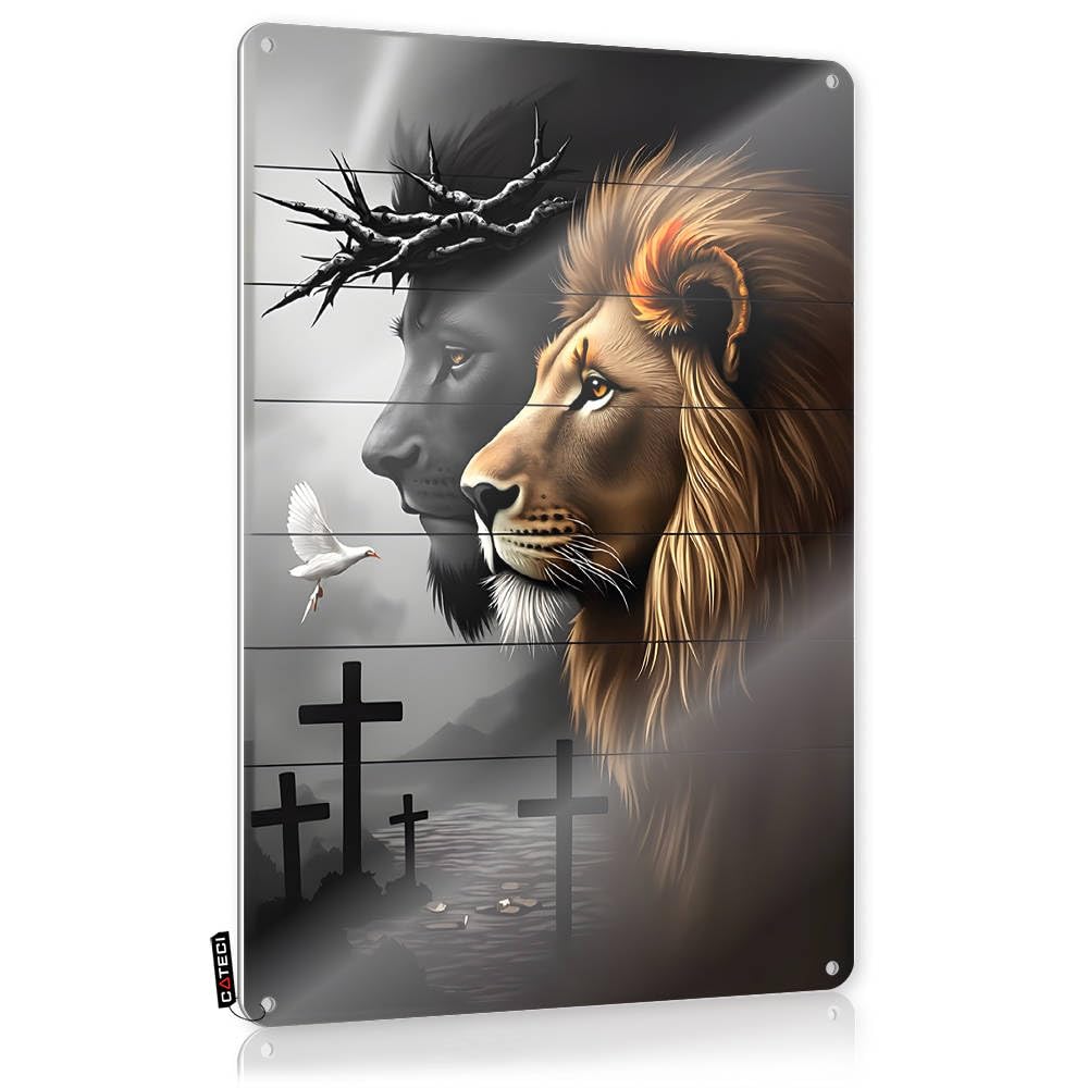Fzfn Colour Patio Decorations Accessory Vintage Poster | Divine Harmony: Lion, Dove, And Crosses Western For Bar Living Room(30X40cm)