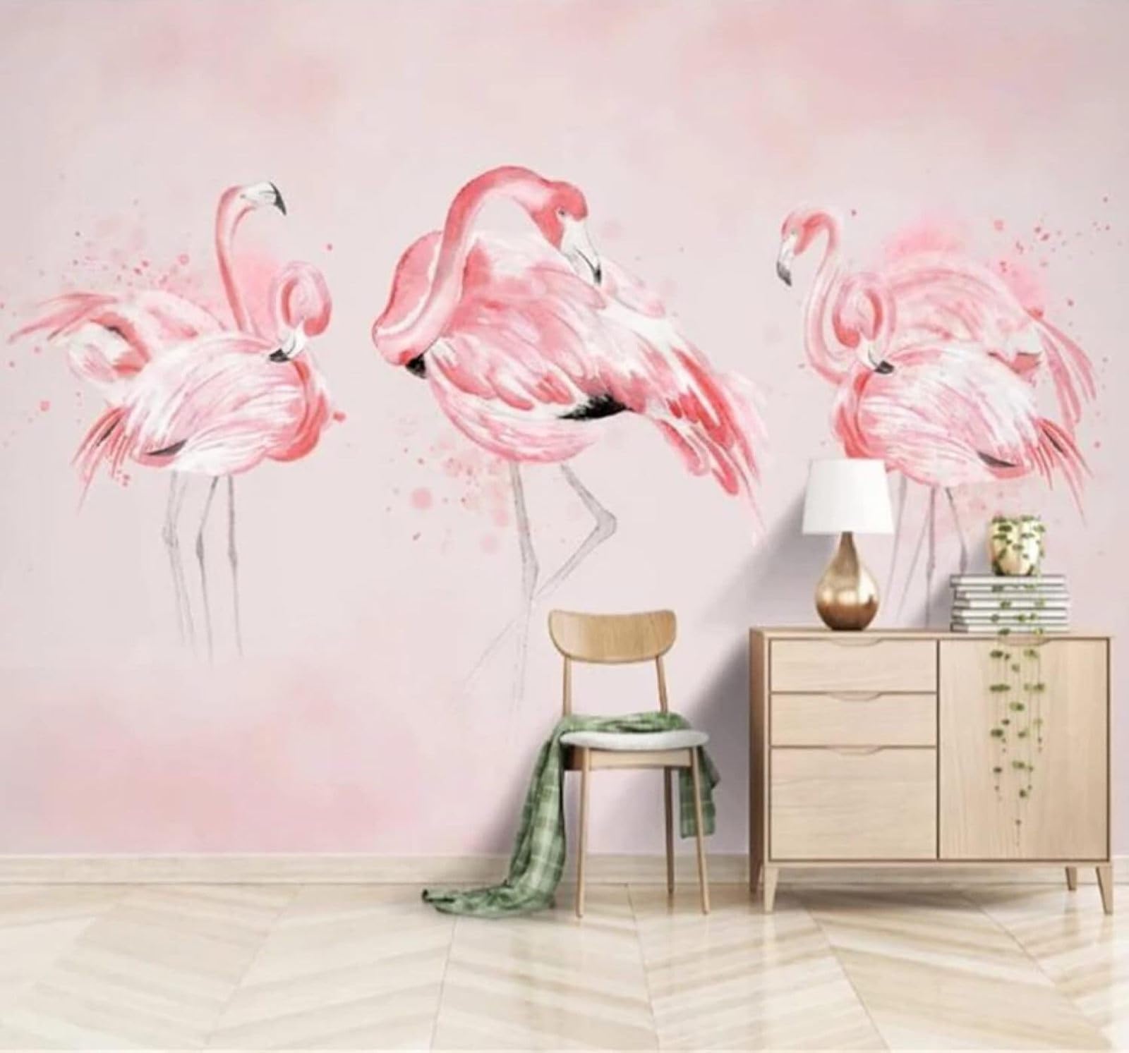 Wallpaper-3D-Xlm 300Cm×210Cm(B×H) Simple Three Dimensional Cosy Pink Flamingo 3D Wallpaper Easy Install Feature Office Living Room Sofa Bedroom Tv Background Wall Decoration-300Cm×210Cm