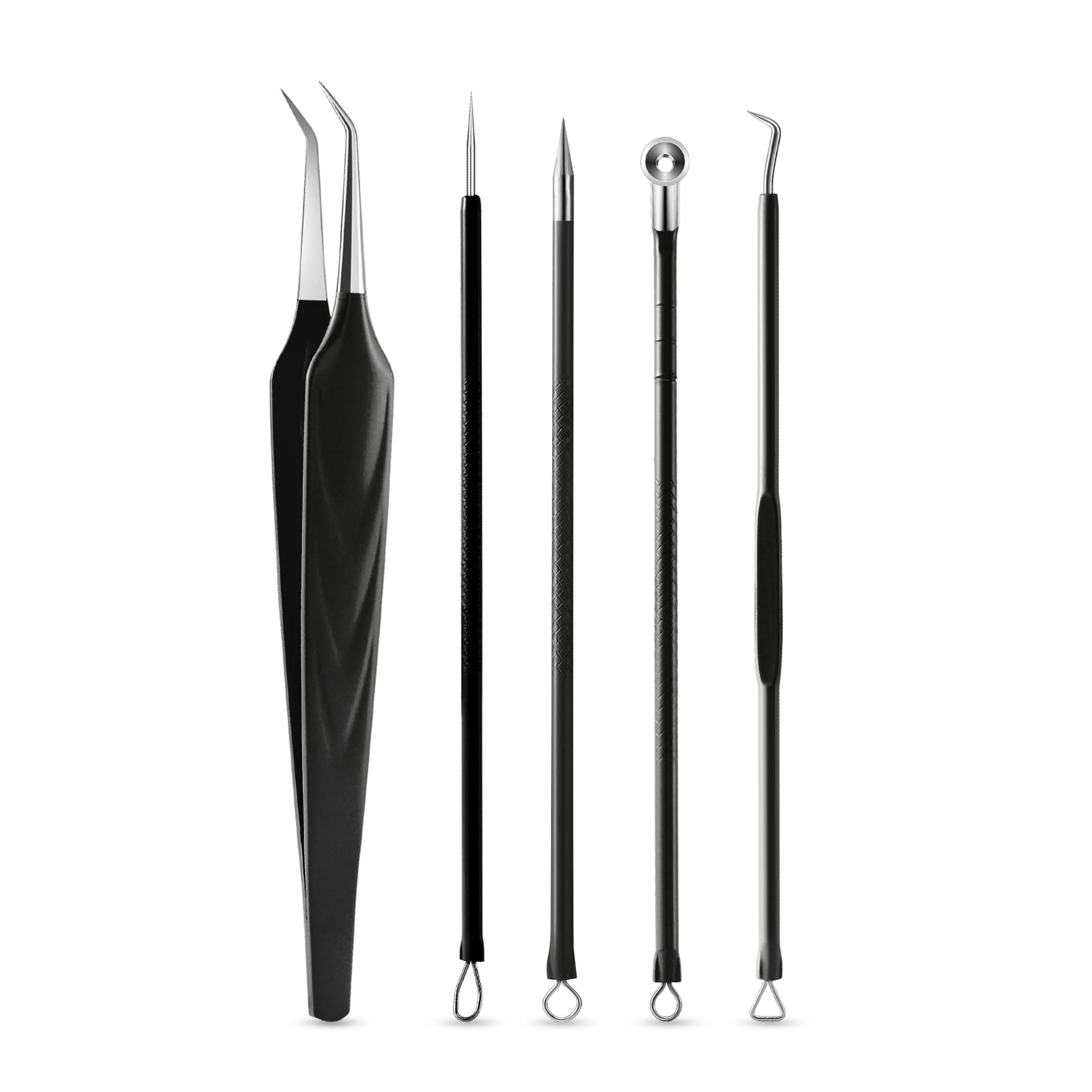 FVION Blackhead and Acne Extractor Kit, Professional Pimple Popper Tool Kit, Acne Tweezers and Blackhead Remover Tools for Face, 5 PCS Surgical