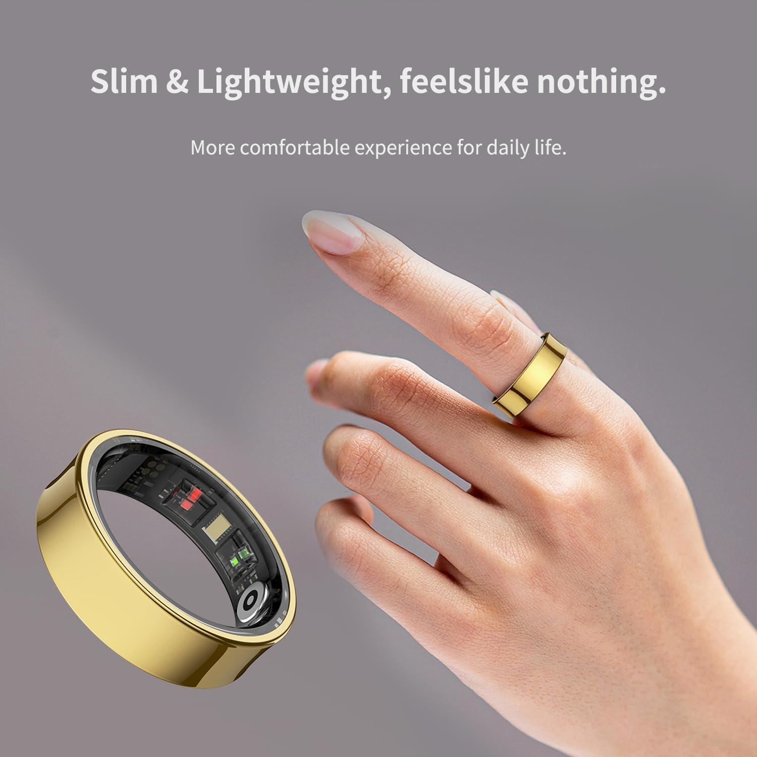 Anillo inteligente para mujeres y hombres, rastreador de sueño con monitoreo SPO₂/HRV, resistente al agua hasta 5 ATM, sin tarifa de suscripción, batería de 7 días para iOS y Android